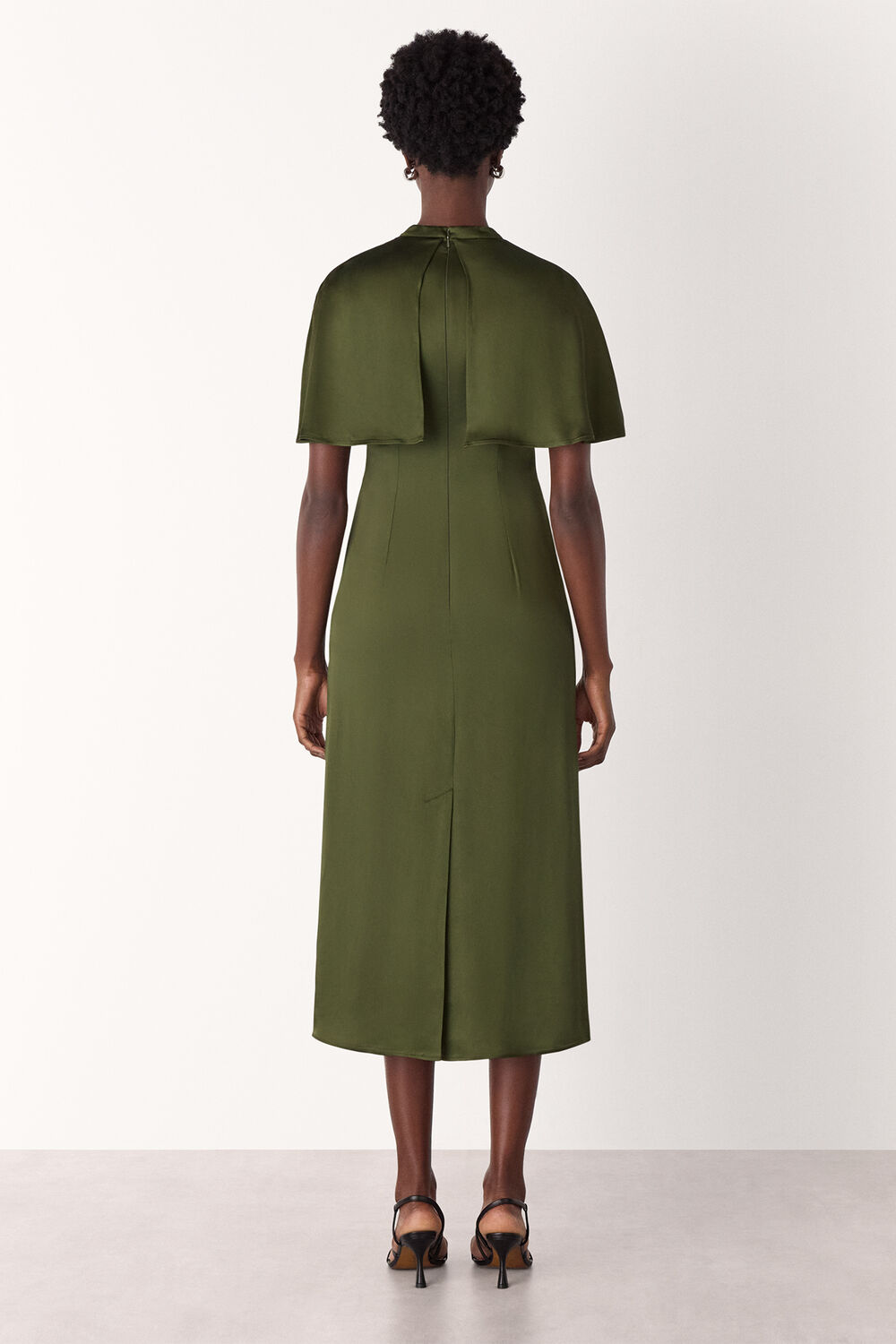 Olive Cape Satin Midi Dress