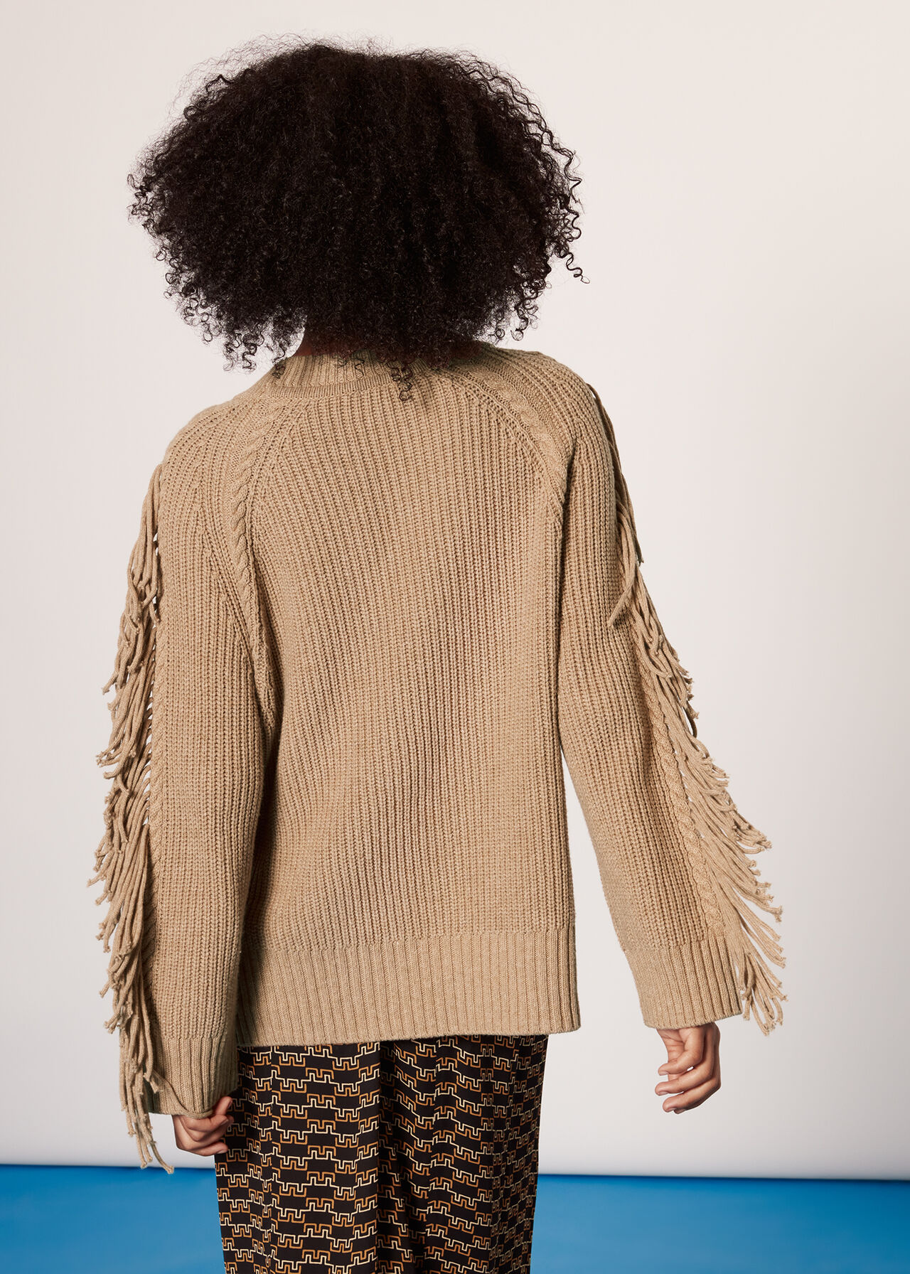 Fringe Sleeve Cable Sweater