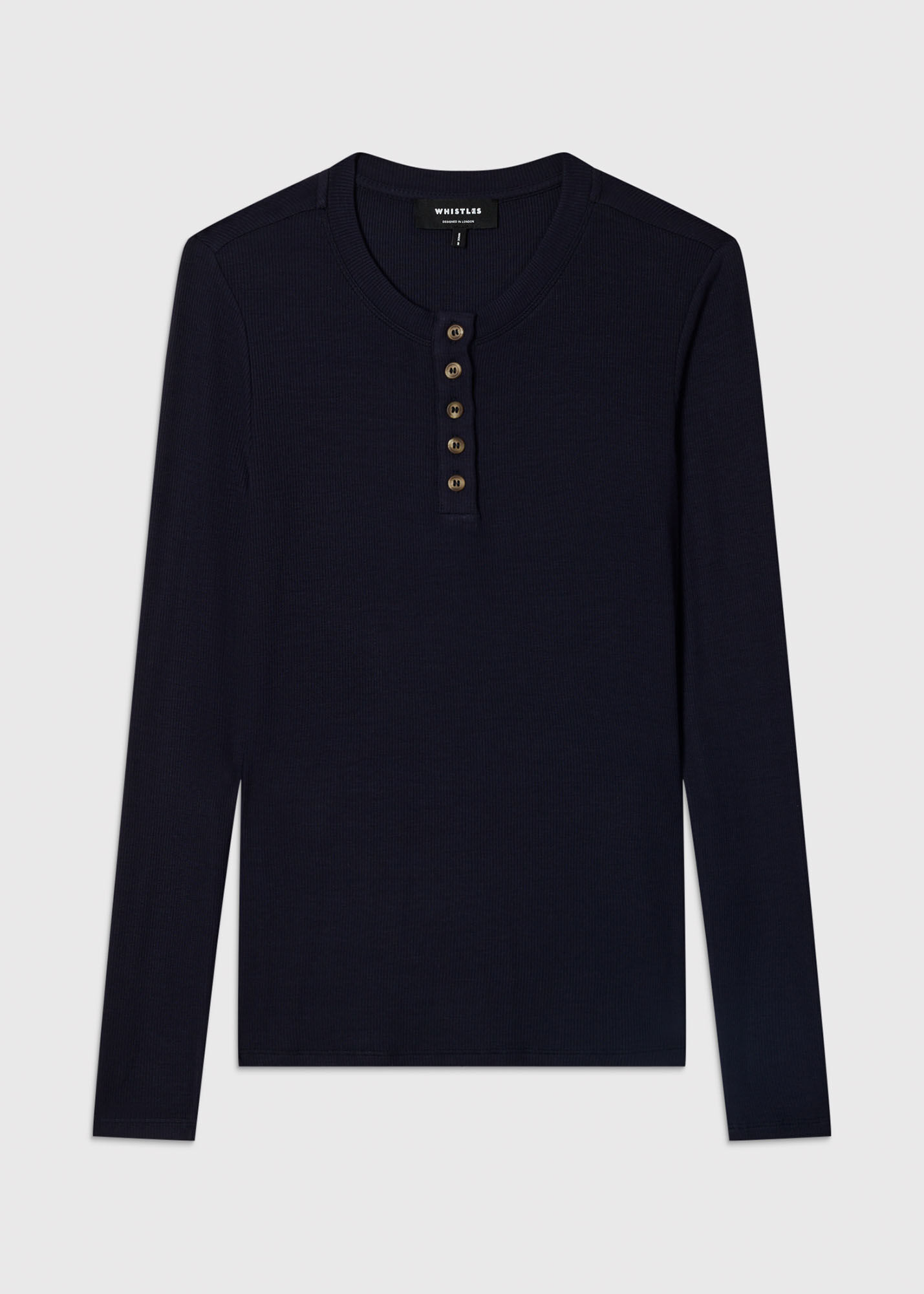 Navy Essential Rib Henley | WHISTLES | Whistles UK |