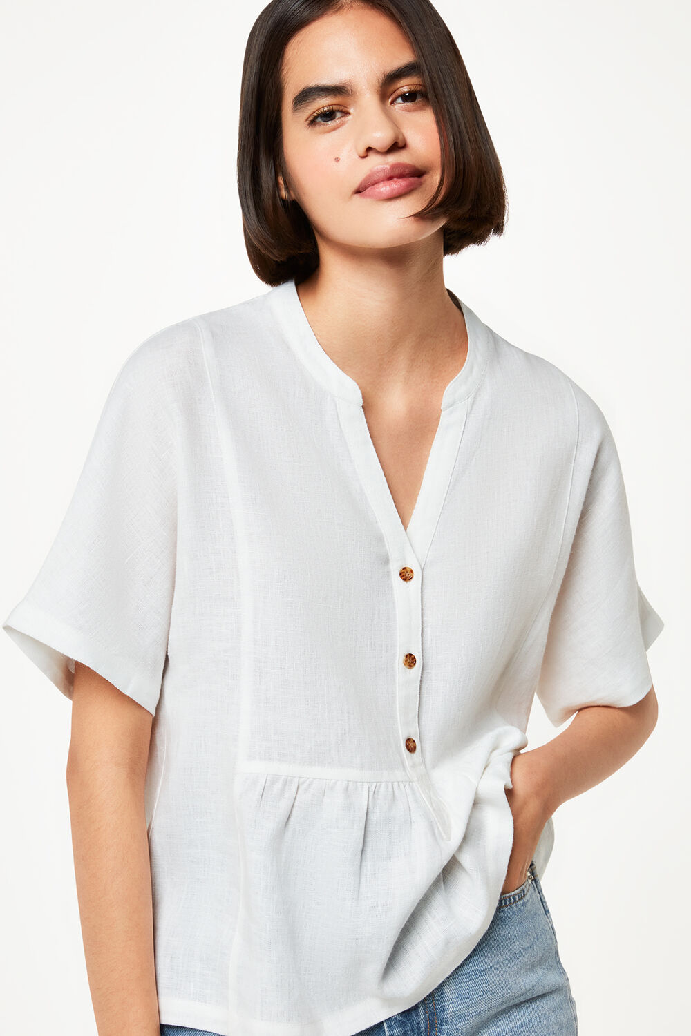 White Hannah Linen Peplum Blouse