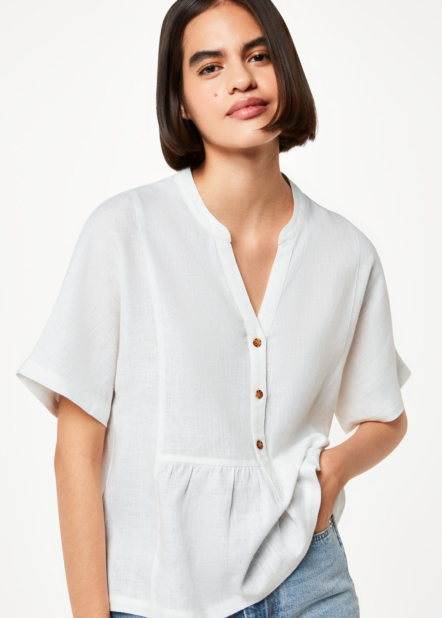 White Hannah Linen Peplum Blouse WHISTLES
