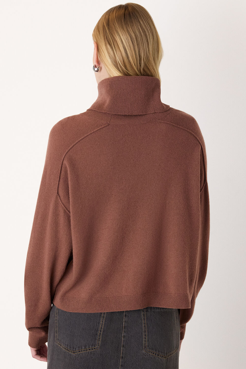 Brown Wool Cowl Neck Knit Jumper
