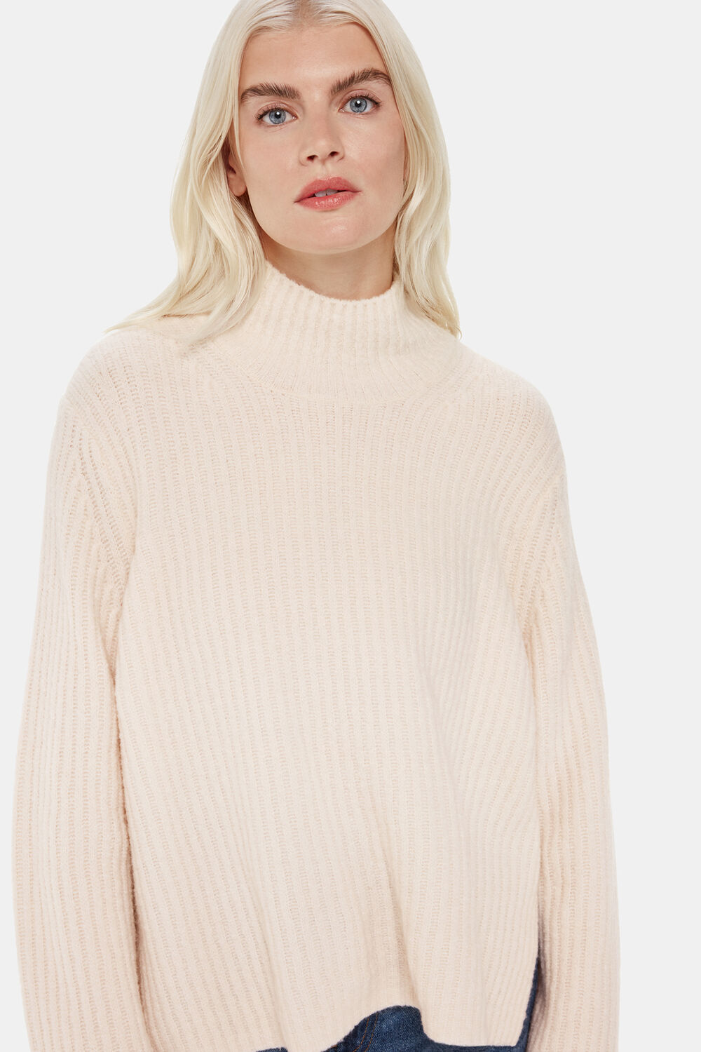 Ivory Petite Wool Mix Rib Funnel Neck