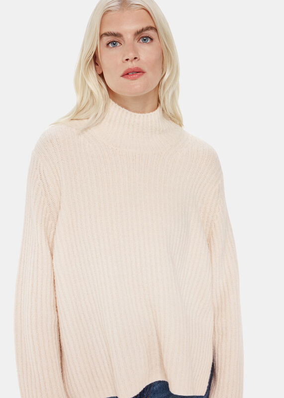 Ivory Petite Wool Mix Rib Funnel Neck