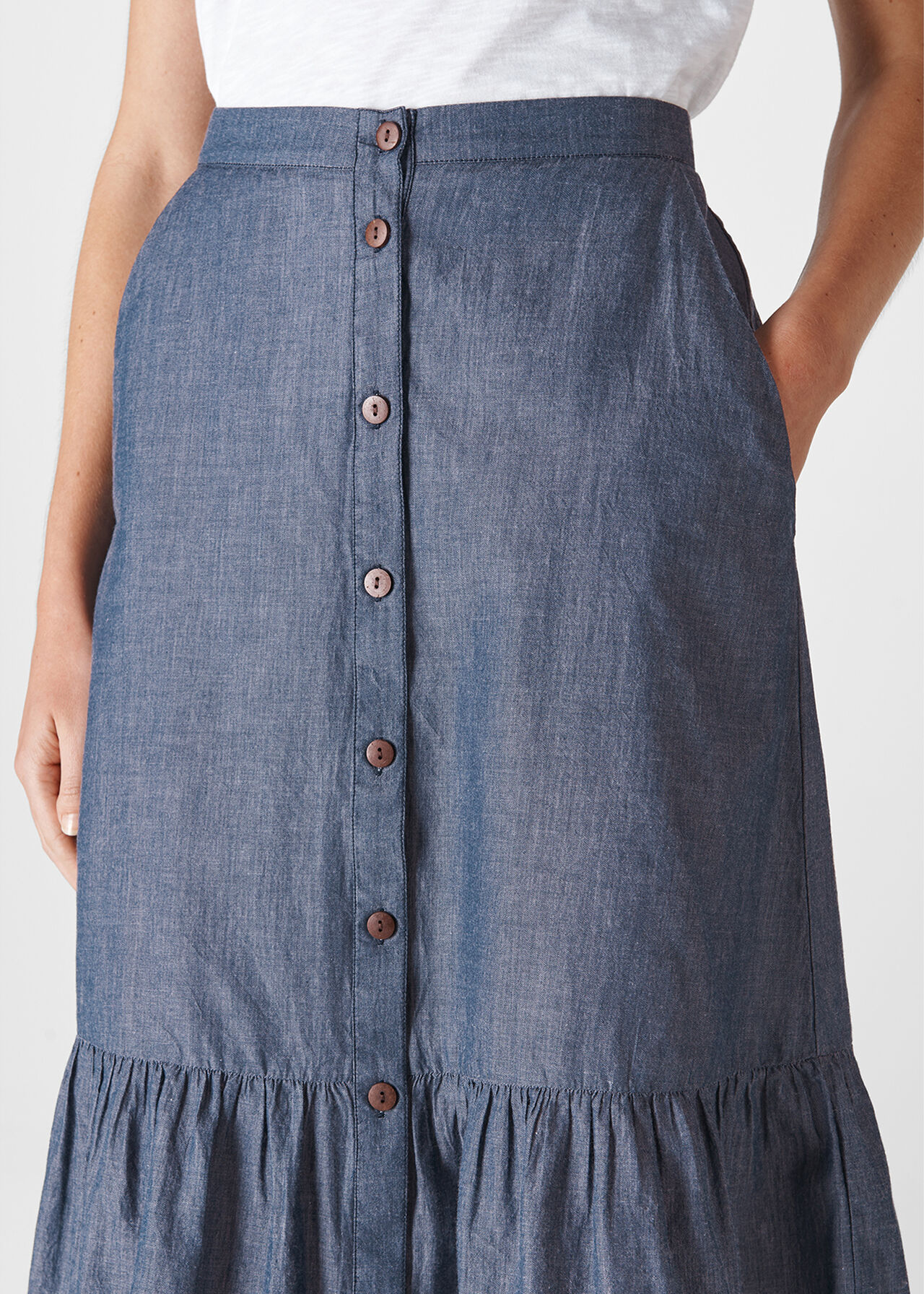 Button Chambray Skirt