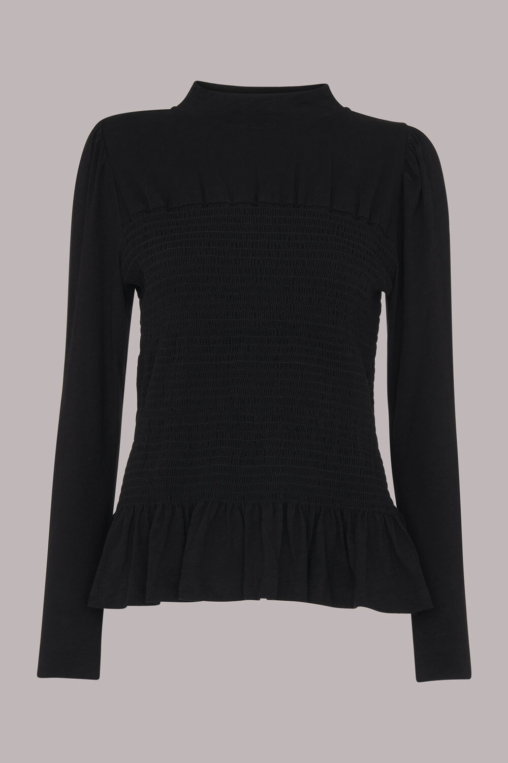 Black Shirred High Neck Top
