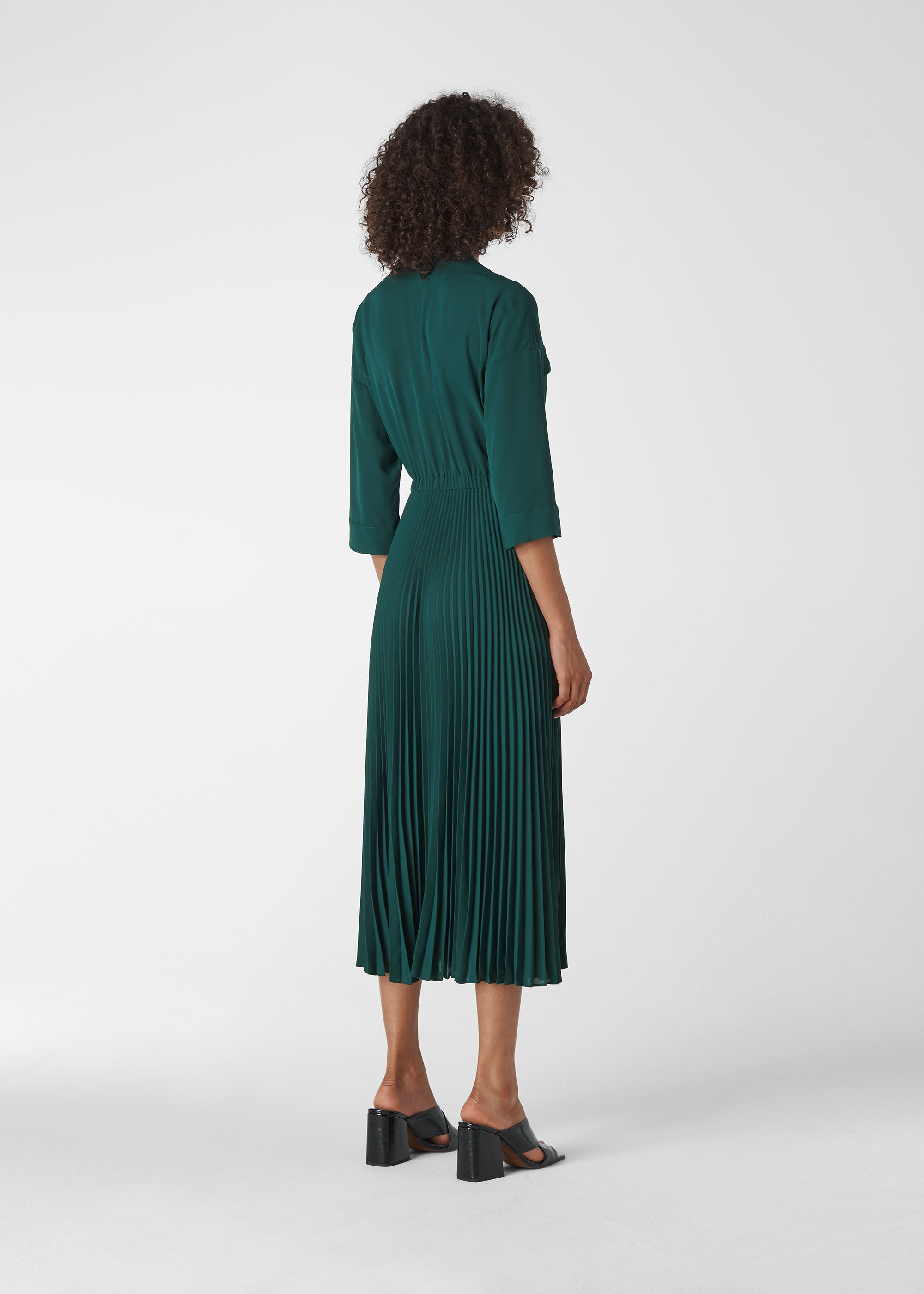 Dark Green Wendy Pleat Shirt Dress
