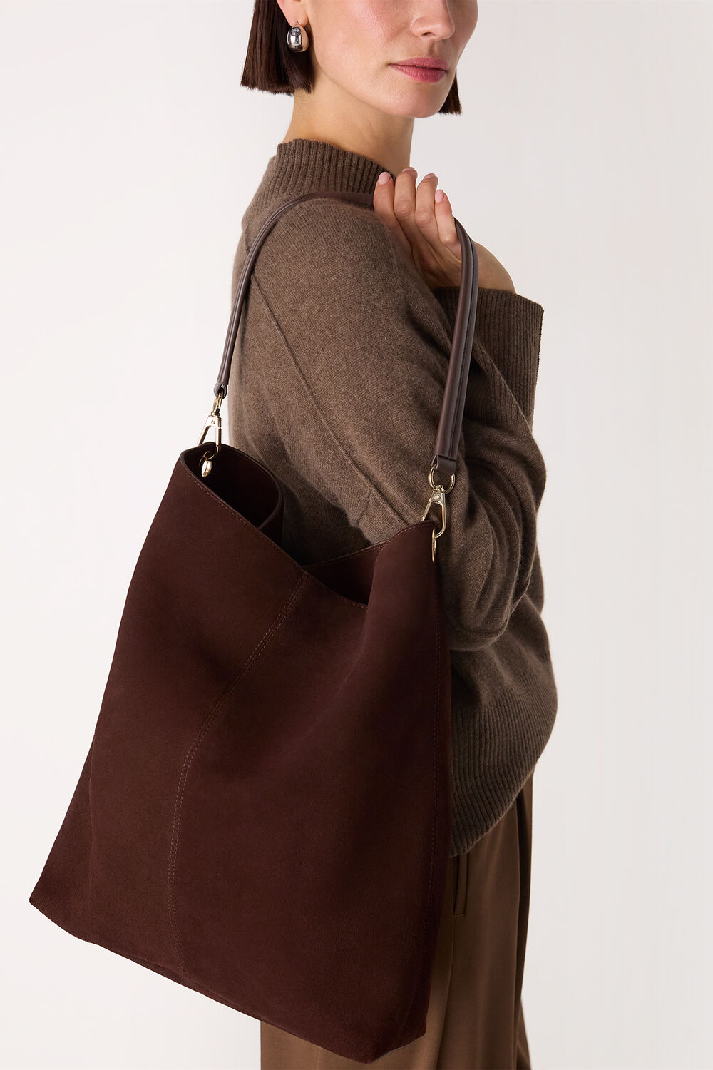 Chocolate Kamil Suede Tote Bag