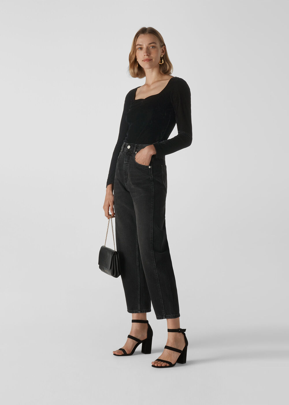Sweetheart Front Velvet Top Black