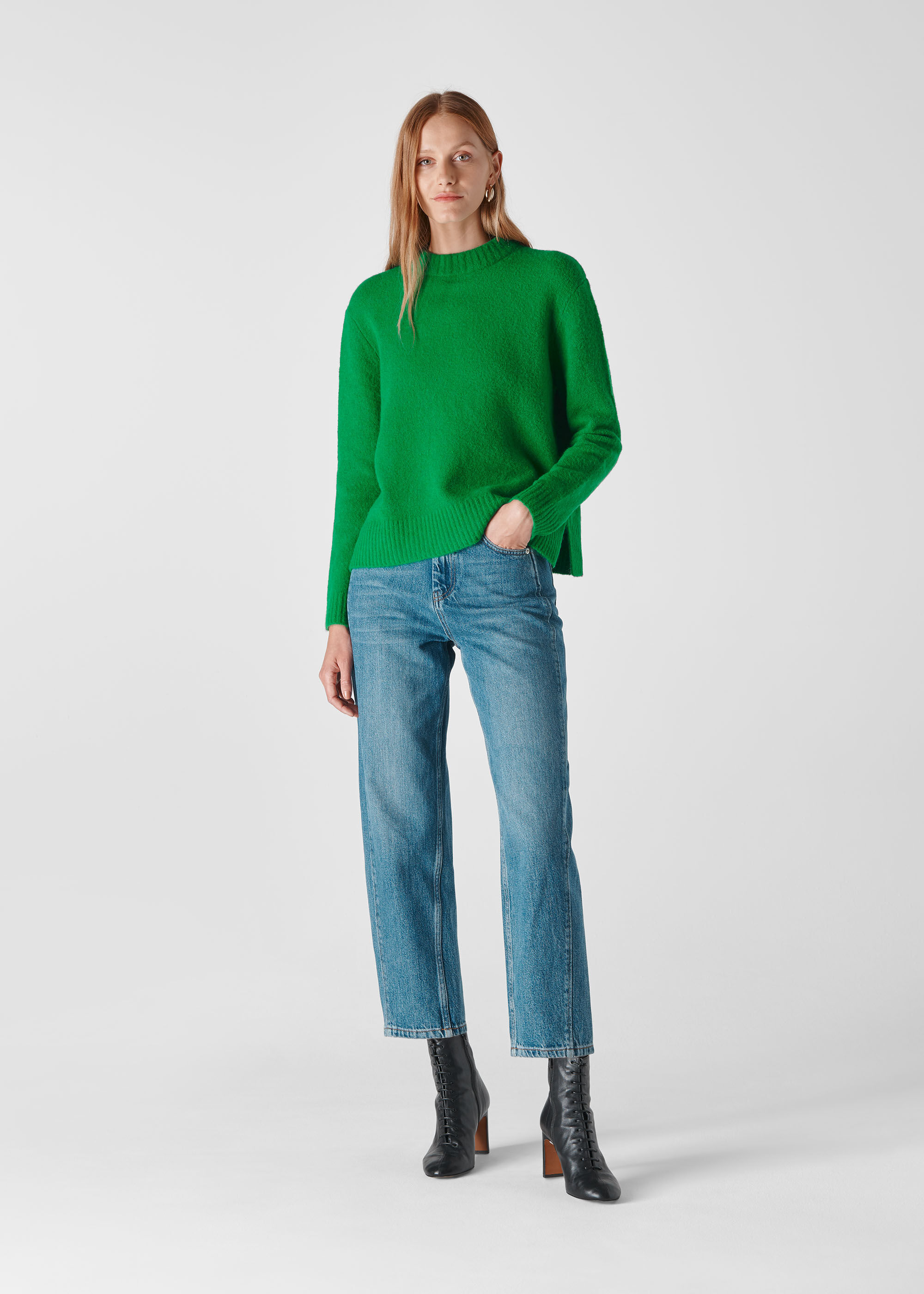 Green Ribbed Neck Knit