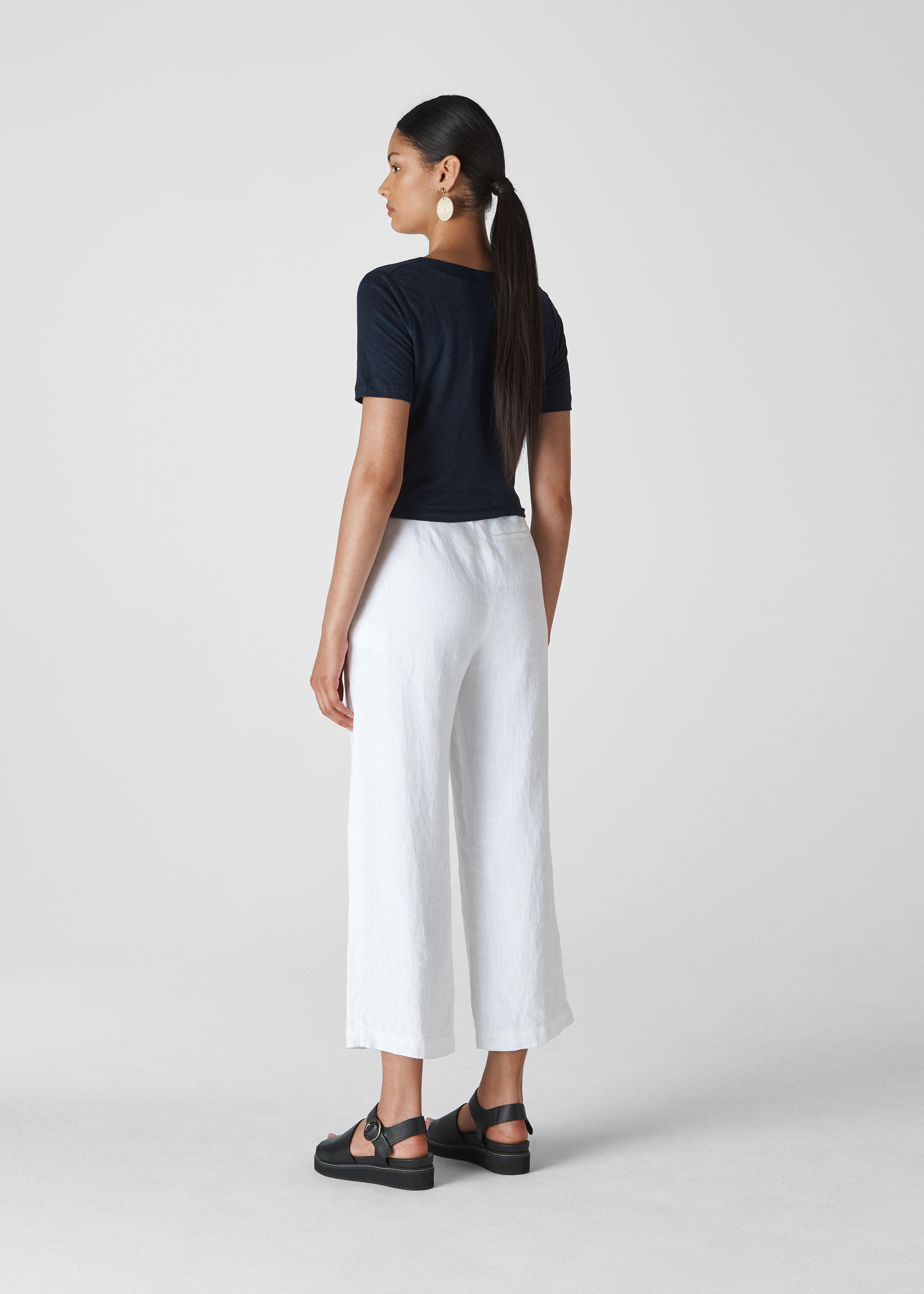 Navy Linen Button Front Tie Top 
