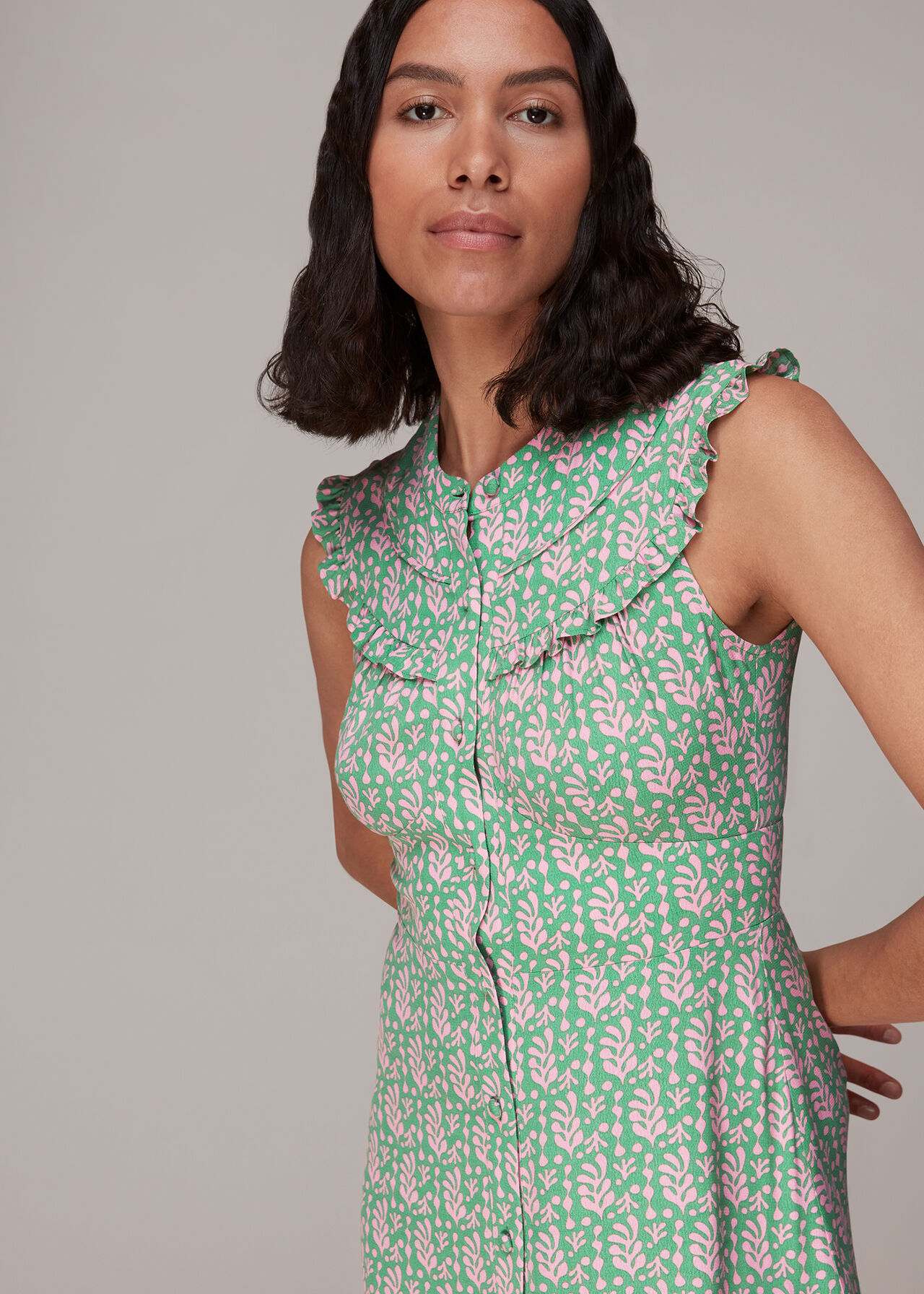 Cut Out Leaf Print Midi Dress