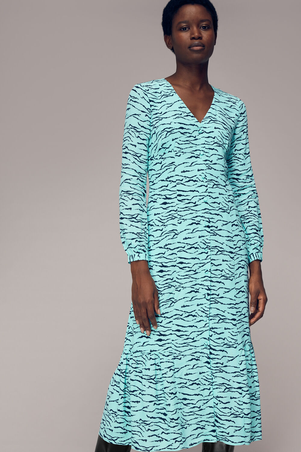 Multicolour Inez Abstract Tiger Midi Dress