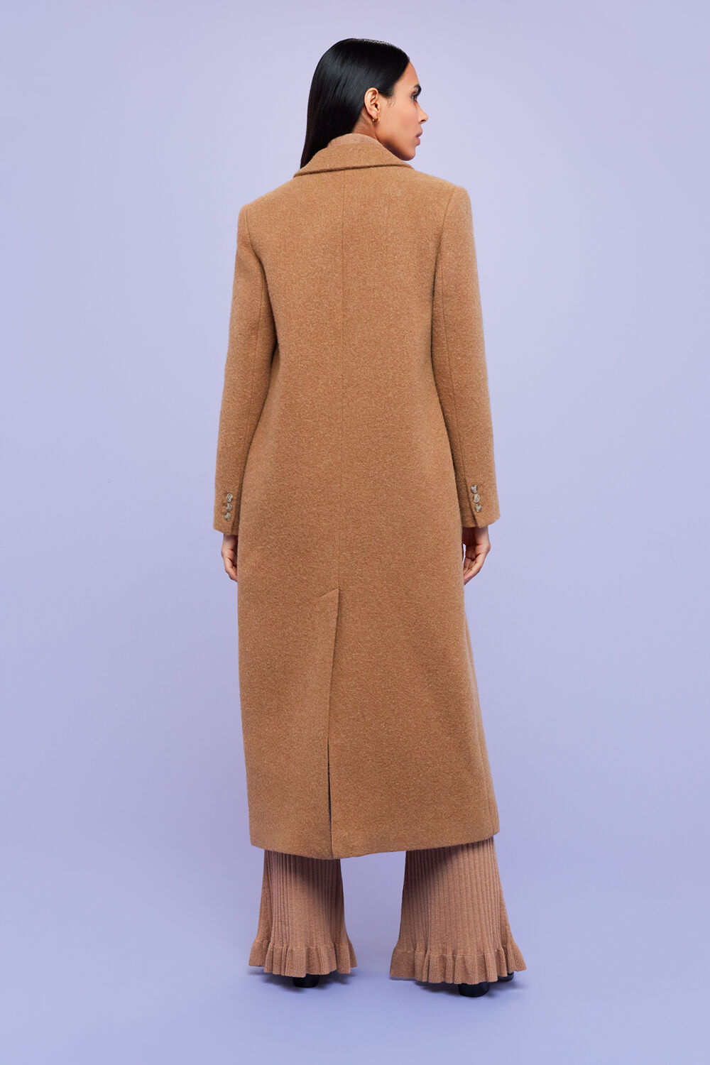 Camel Textured Wool Blend Coat