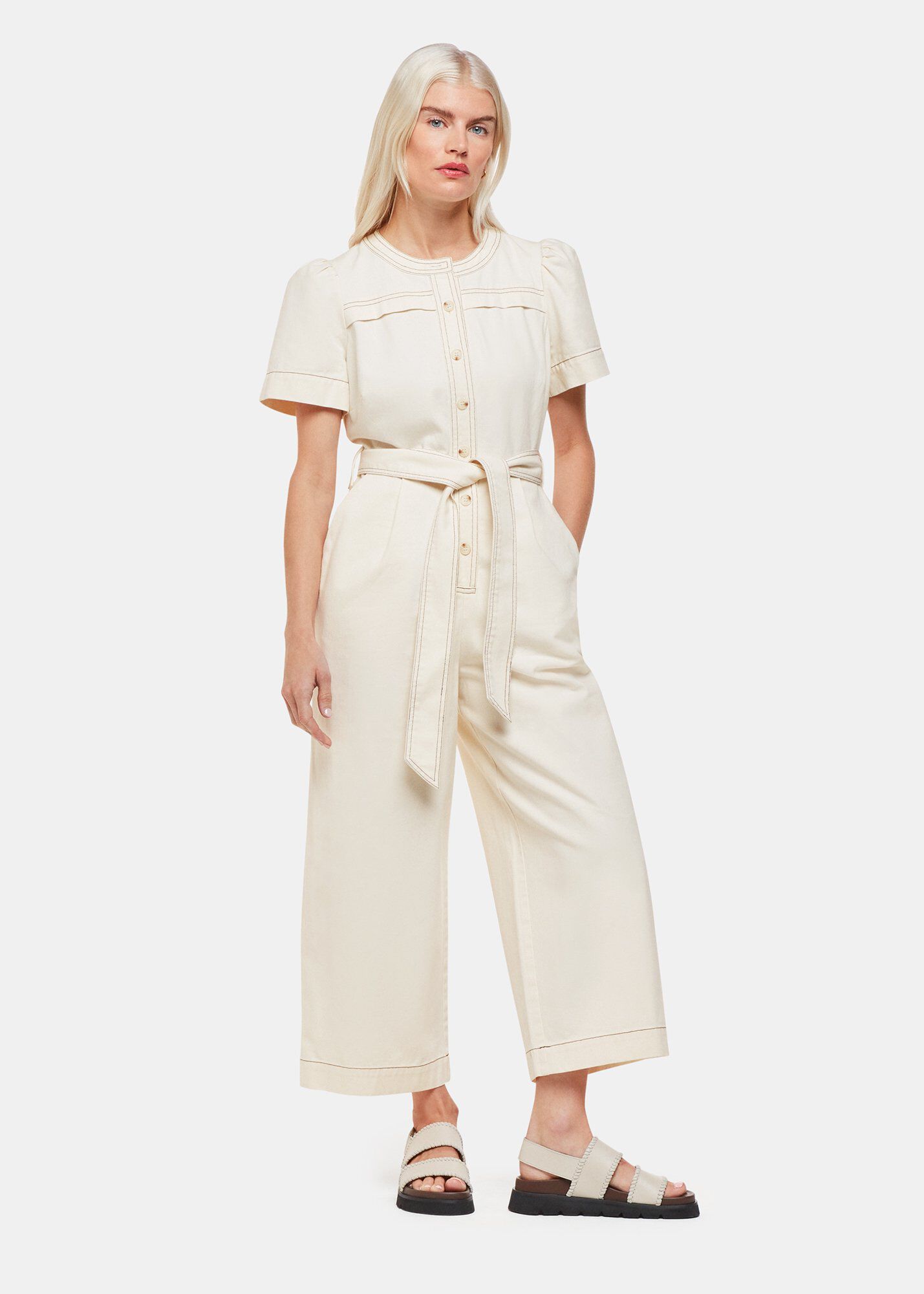 Ivory Alana Denim Jumpsuit | WHISTLES | Whistles ROW |