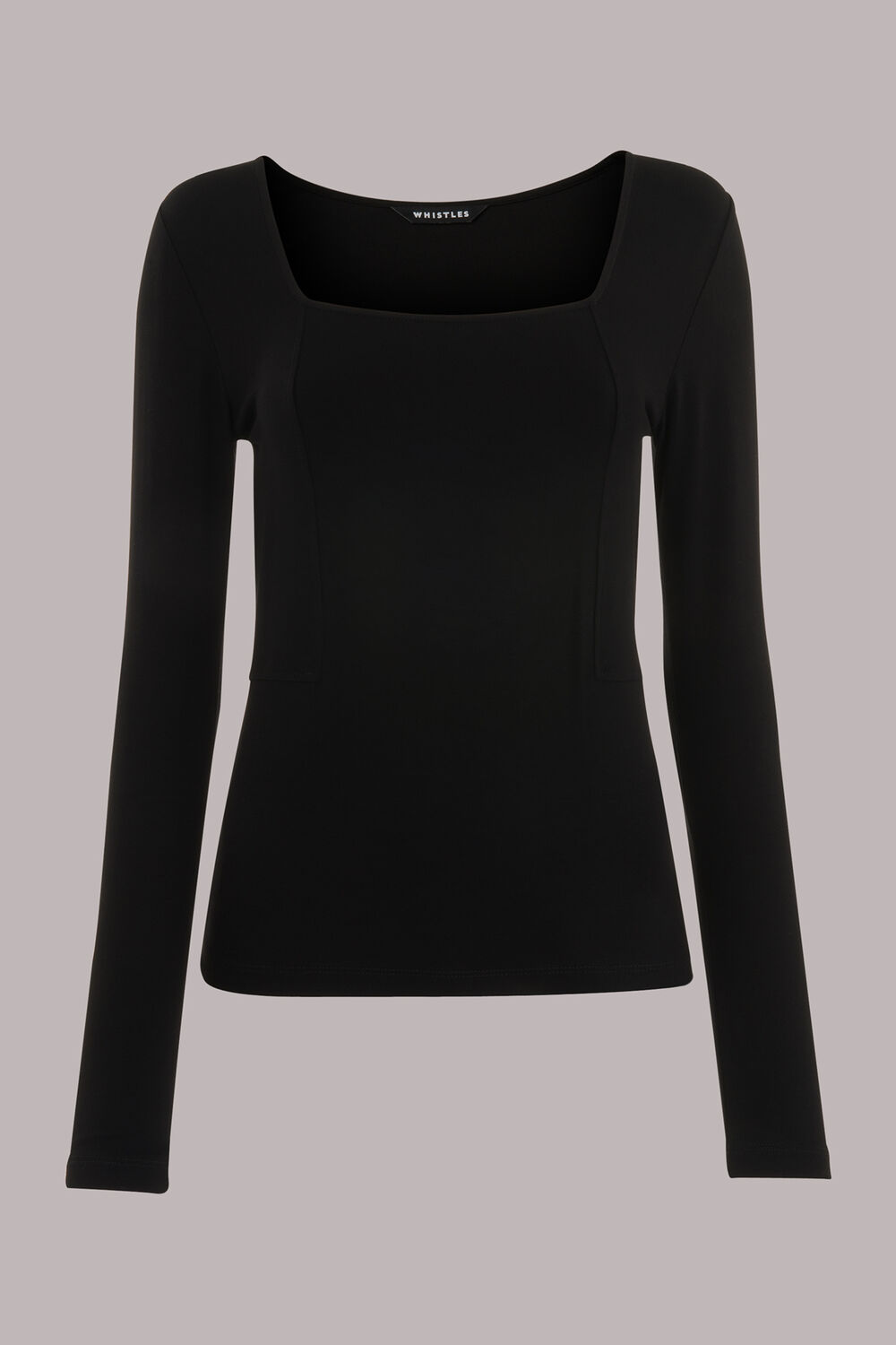 Black Square Neck Long Sleeve Top