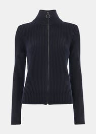Wool Zip Front Rib Cardigan