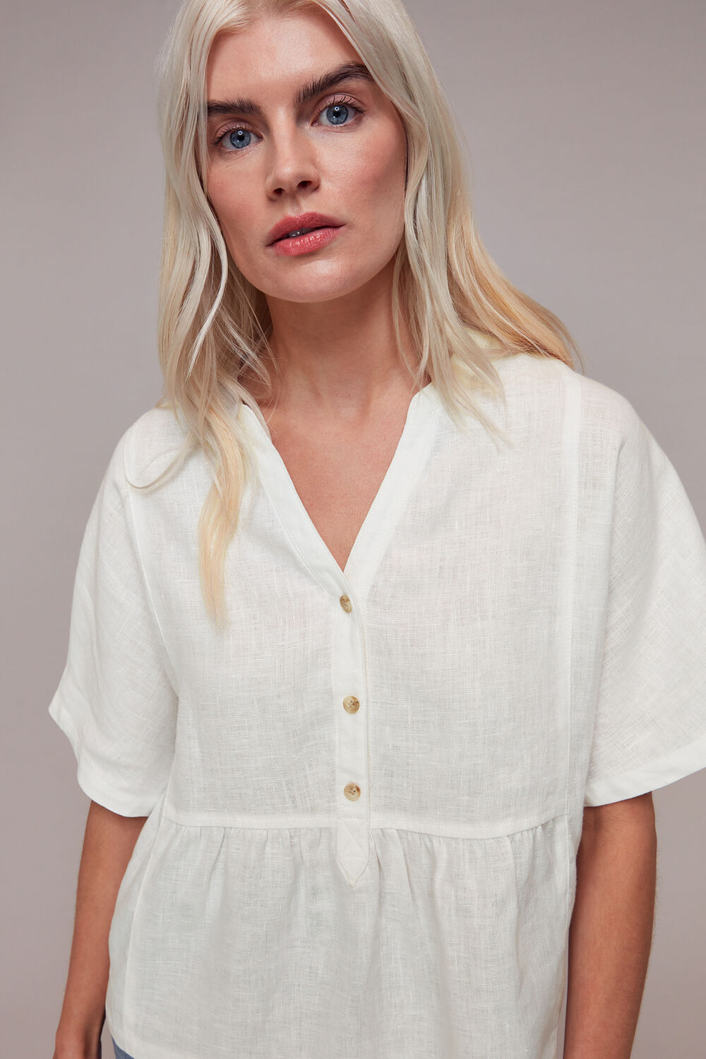 Petite Hannah Linen Peplum Blouse