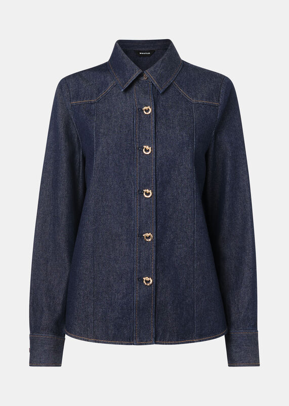 Dark Denim Button Detail Cotton Shirt