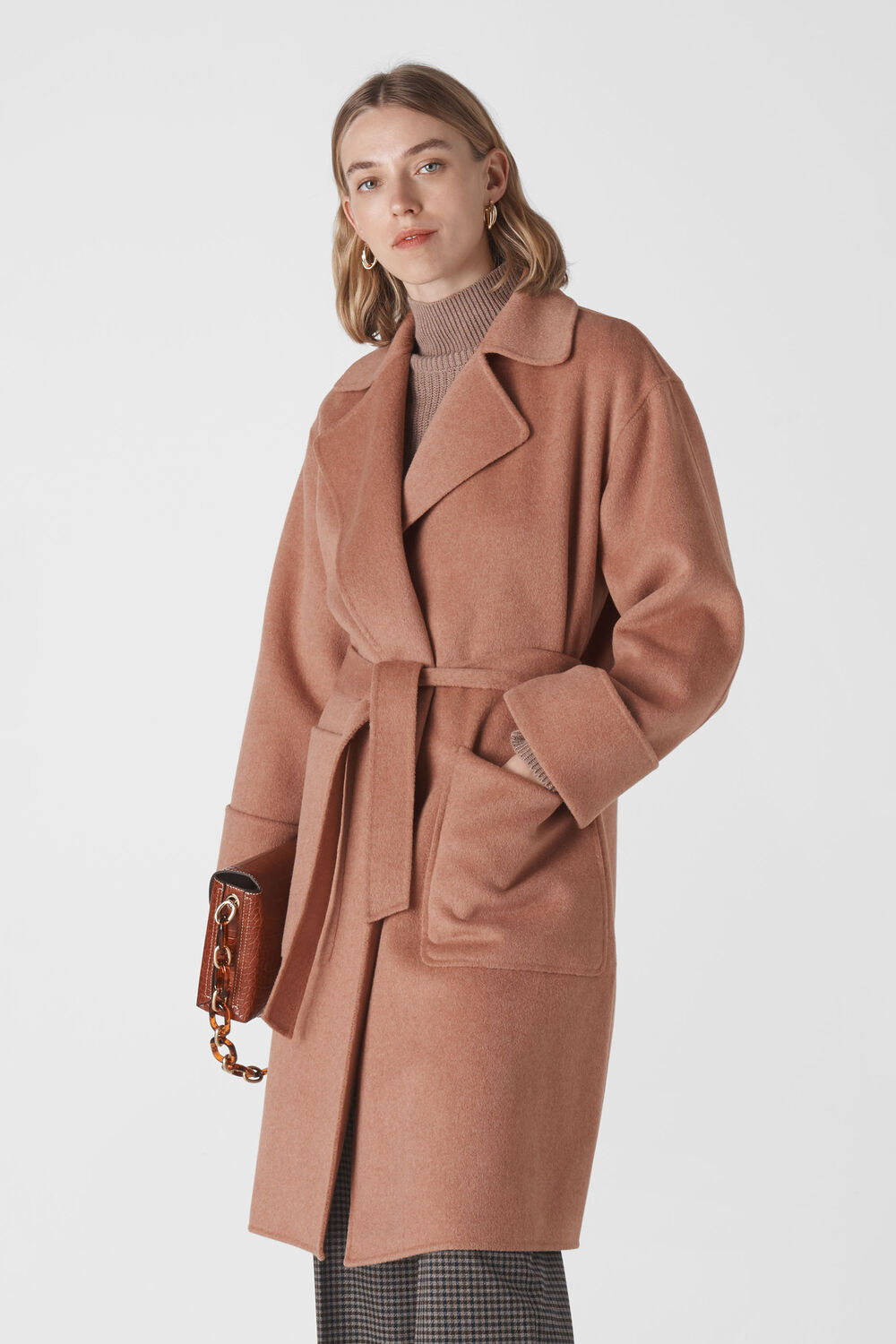 Double Faced Wool Wrap Coat Pale Pink