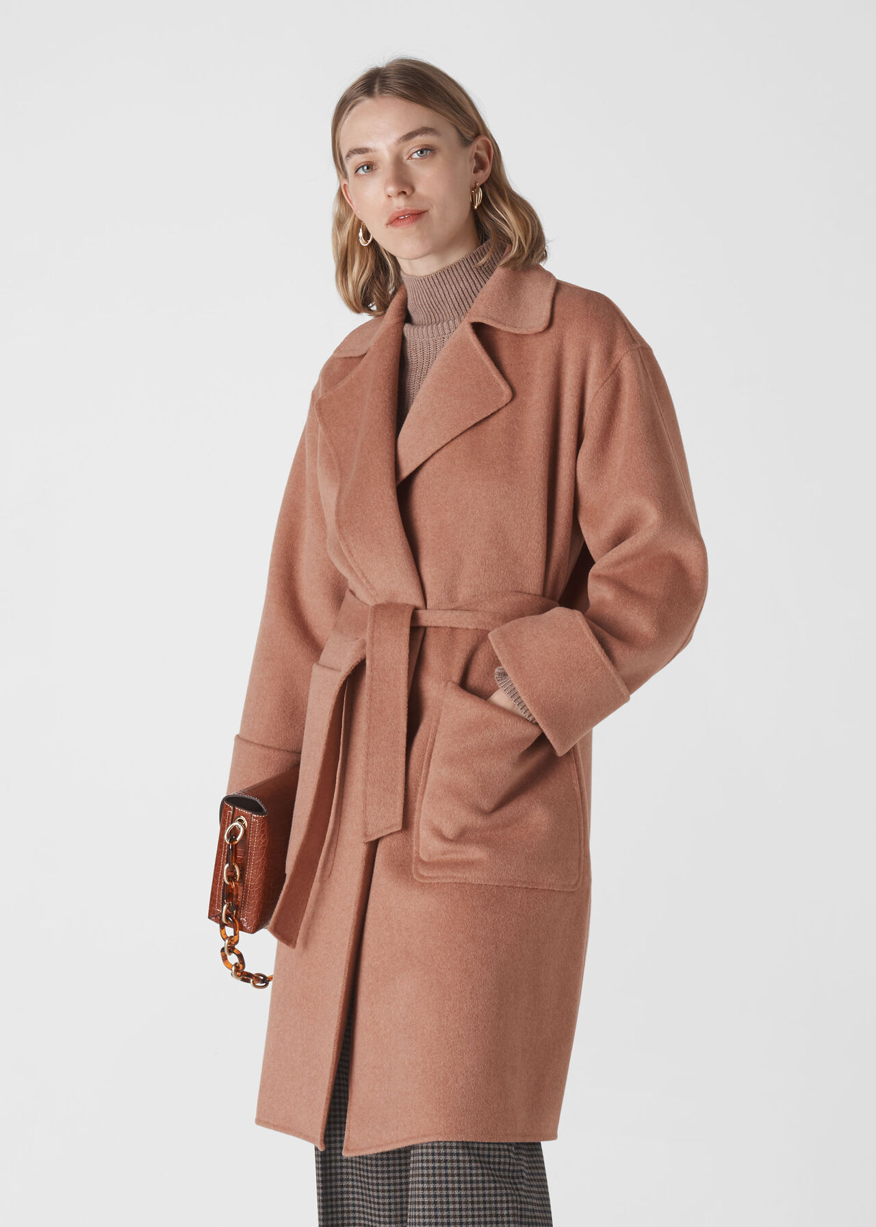 Double Faced Wool Wrap Coat Pale Pink