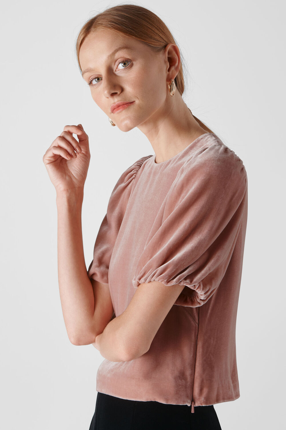 Velvet Silk Mix Top Pale Pink