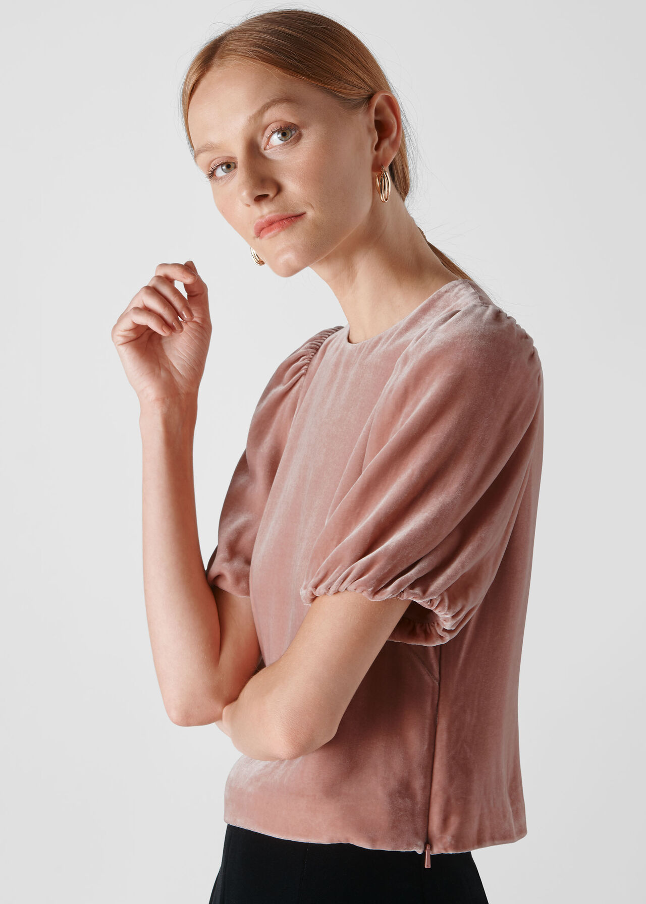 Velvet Silk Mix Top Pale Pink