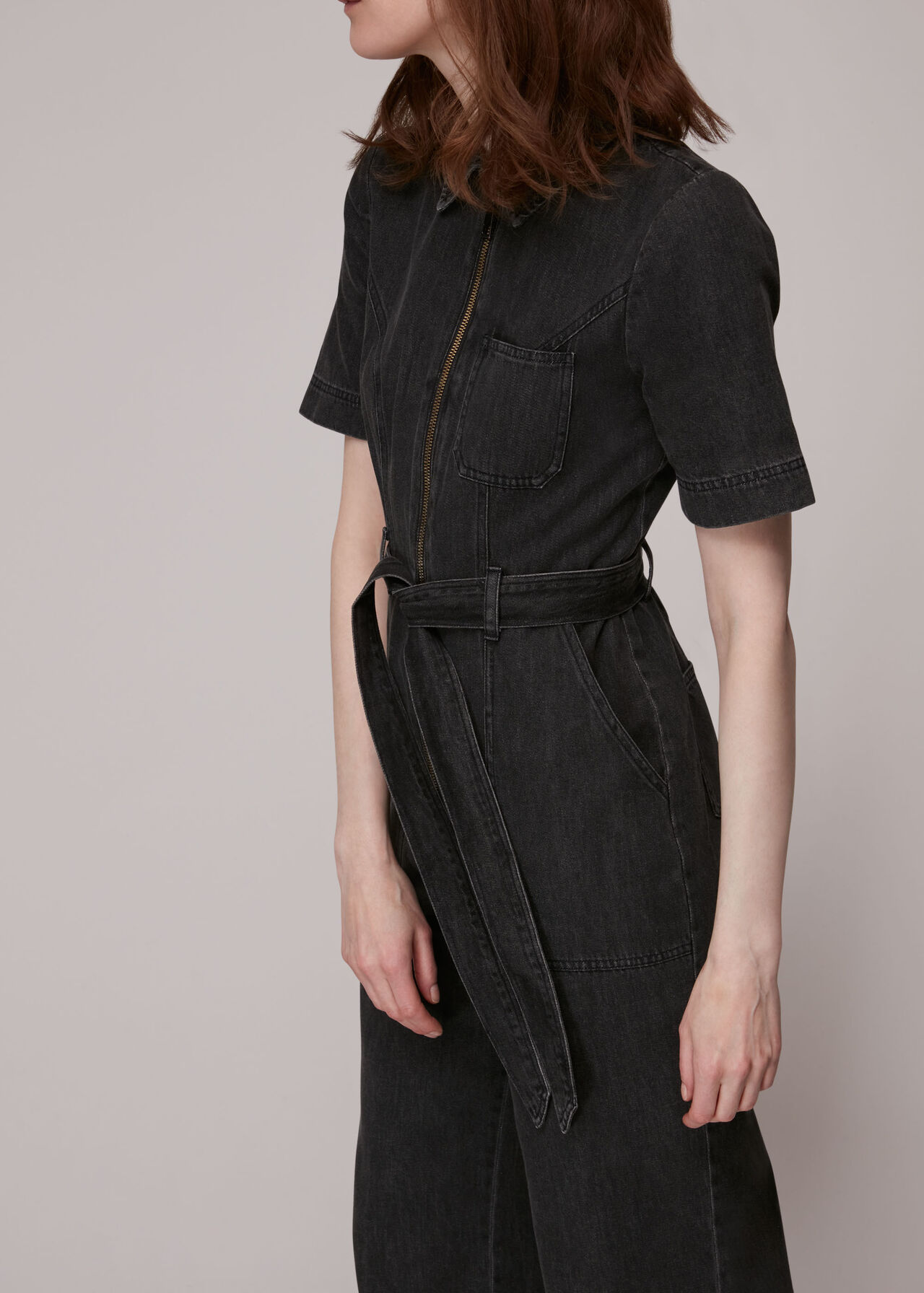 Tie Waist Denim Jumpsuit