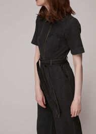 Tie Waist Denim Jumpsuit