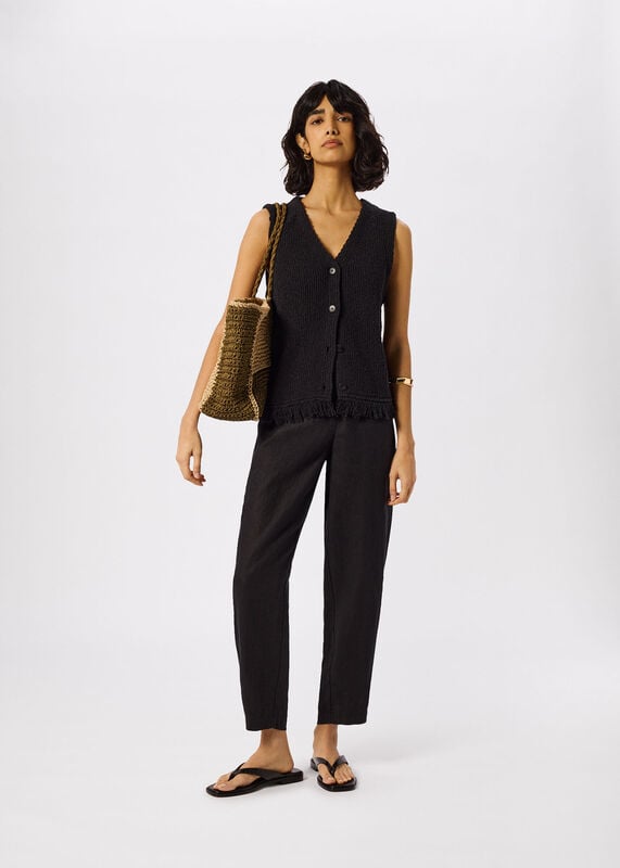 Black Linen Barrel Leg Trouser