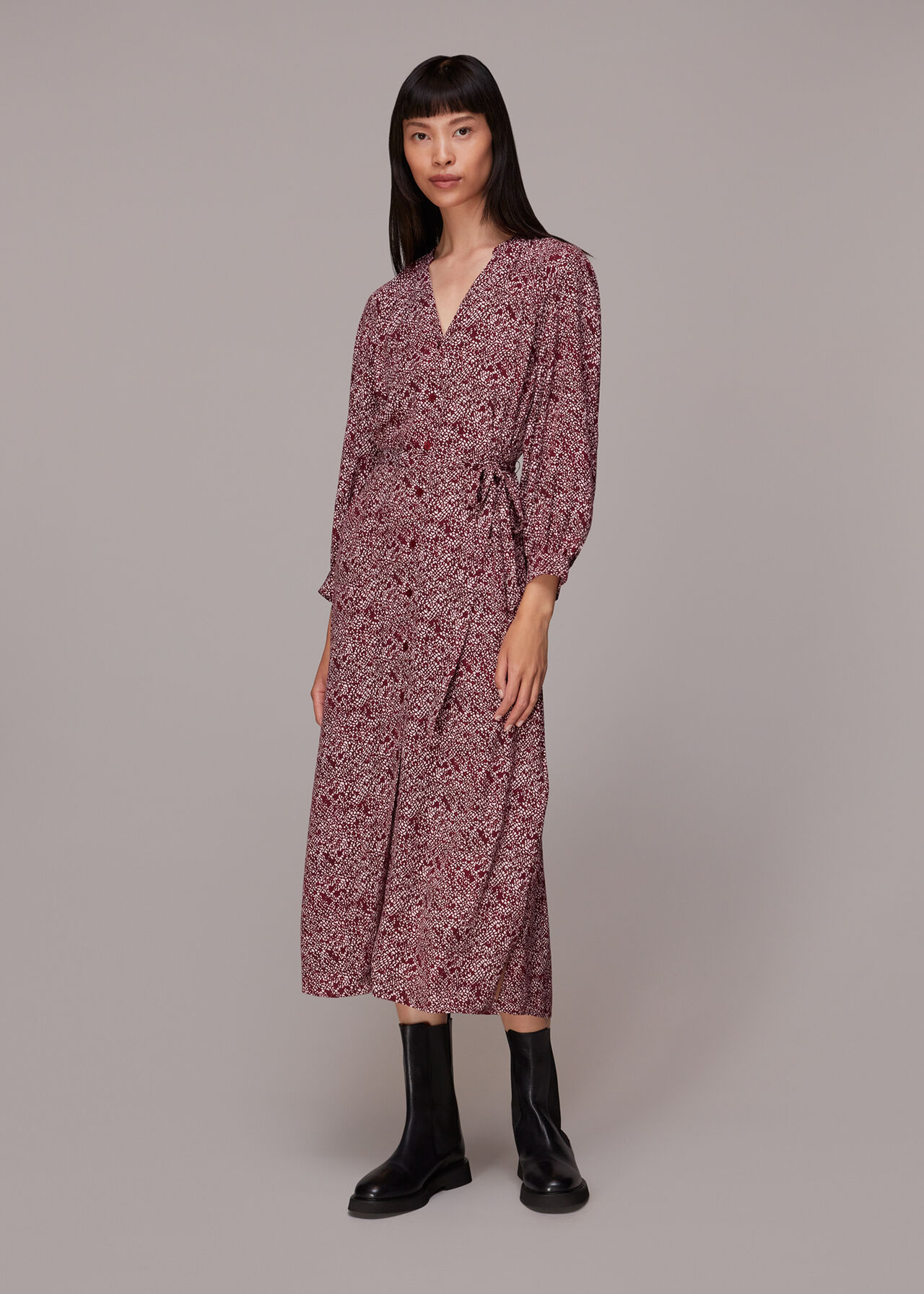 Pink/Multi Rough Weave Lizzie Midi Dress | WHISTLES | Whistles UK