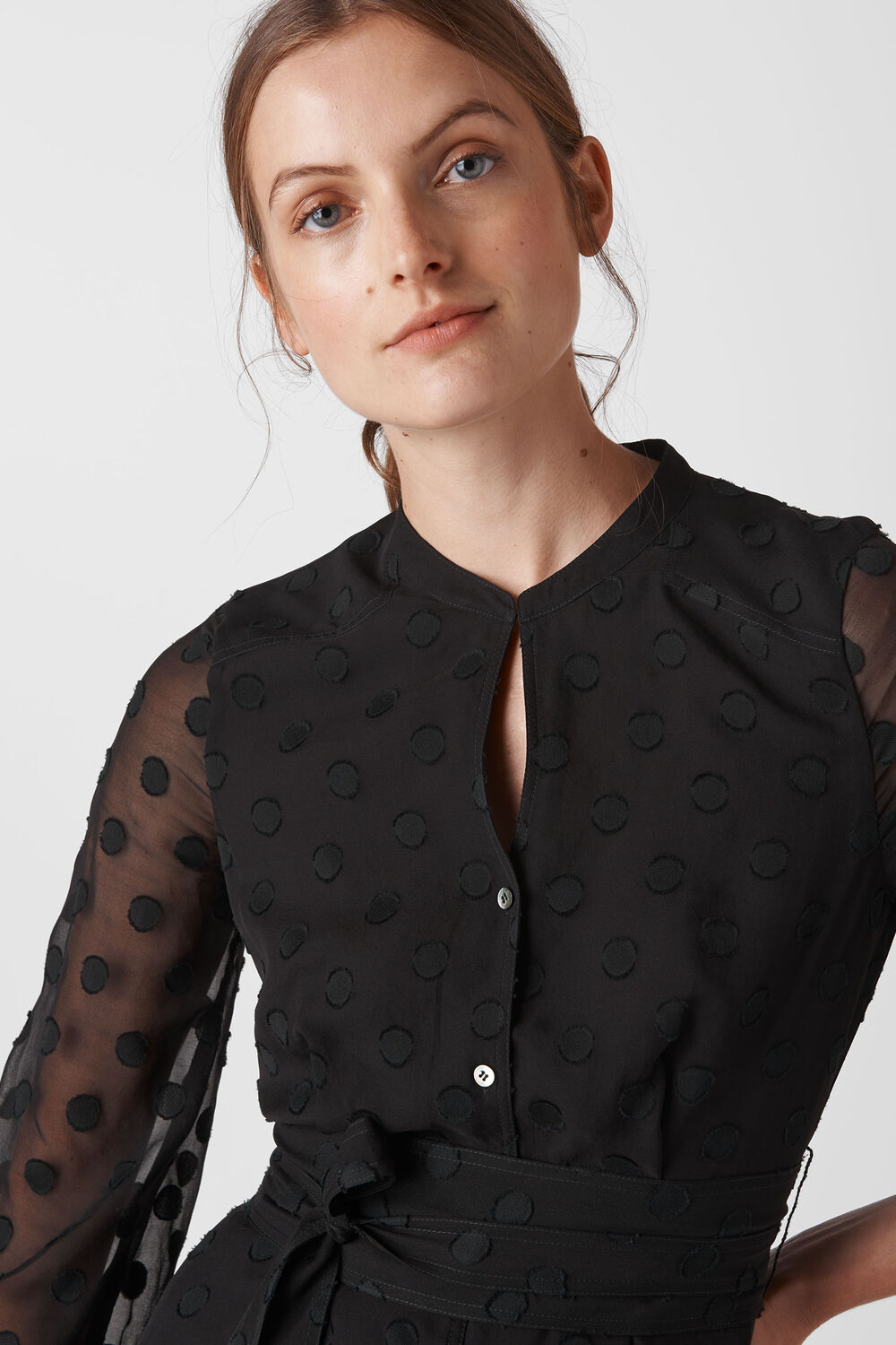 Dobby Tie Waist Midi Dress