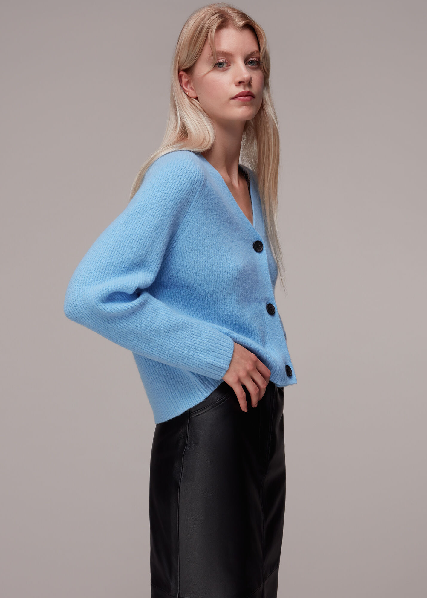 Pale Blue Skye Ribbed Cardigan WHISTLES