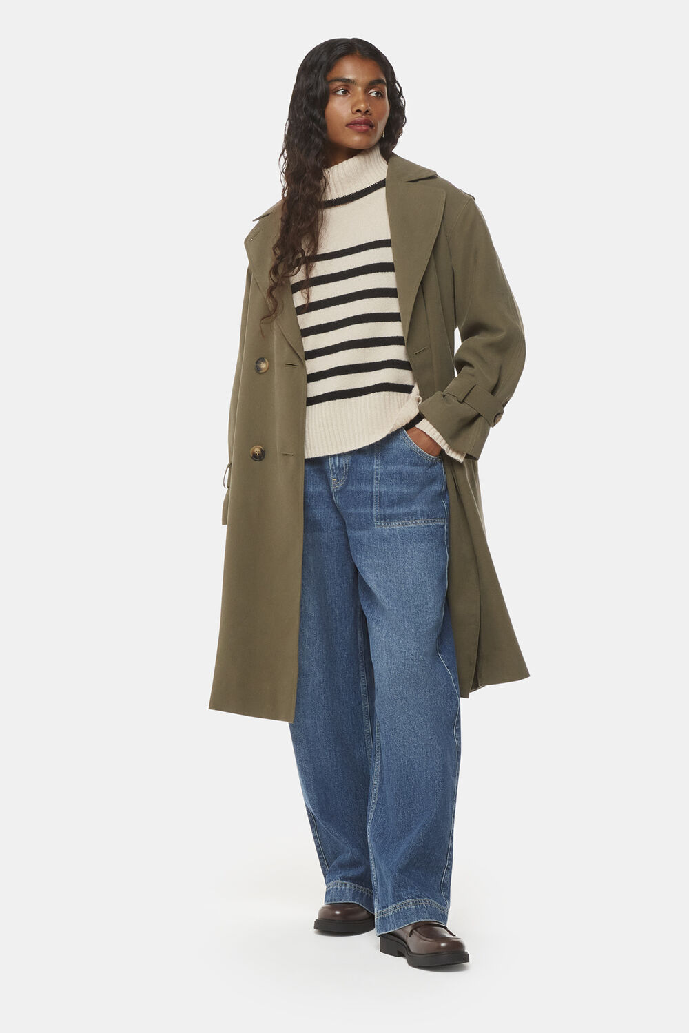 Ivory Petite Stripe Wool Roll Neck