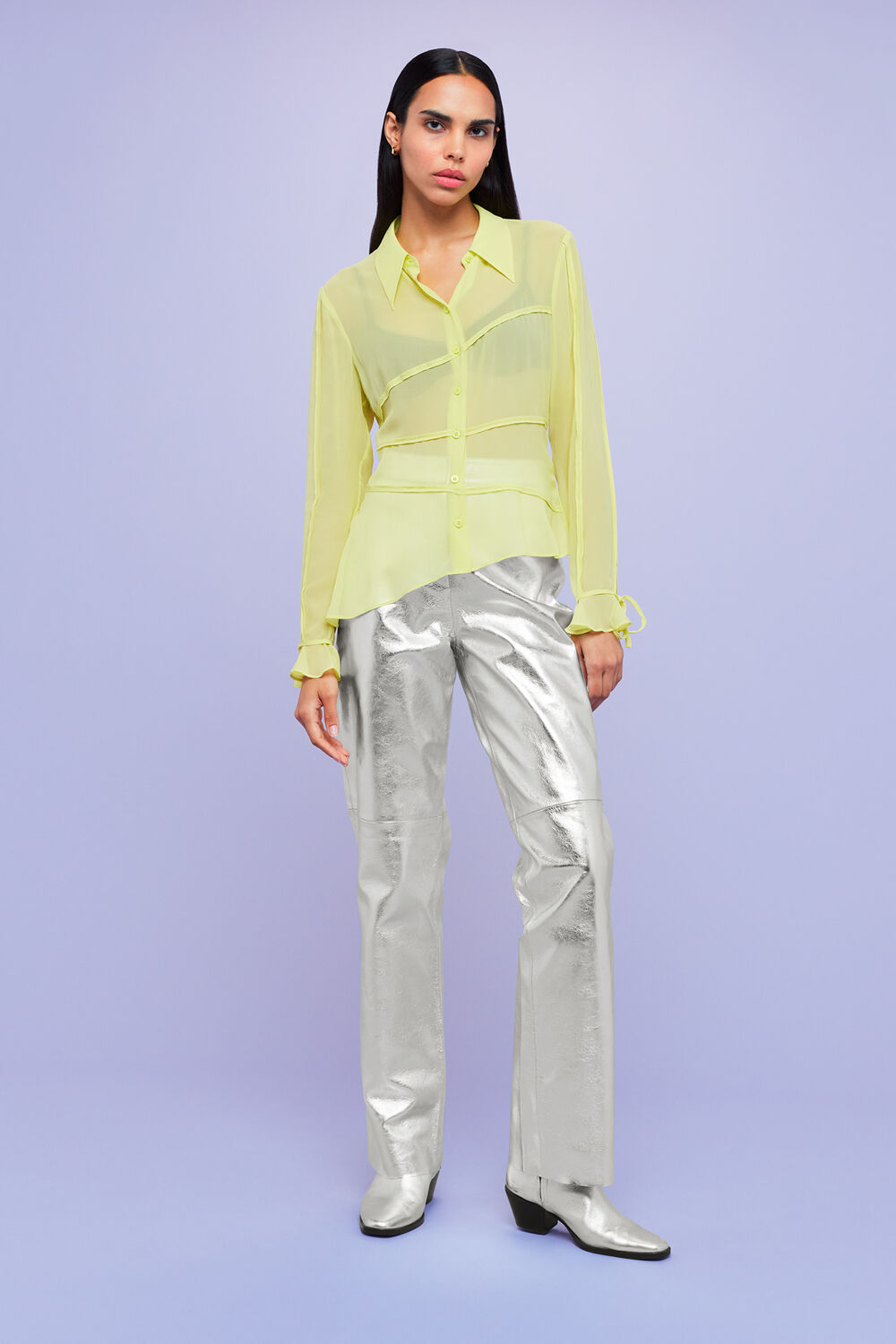 Yellow Fallon Seam Detail Silk Shirt