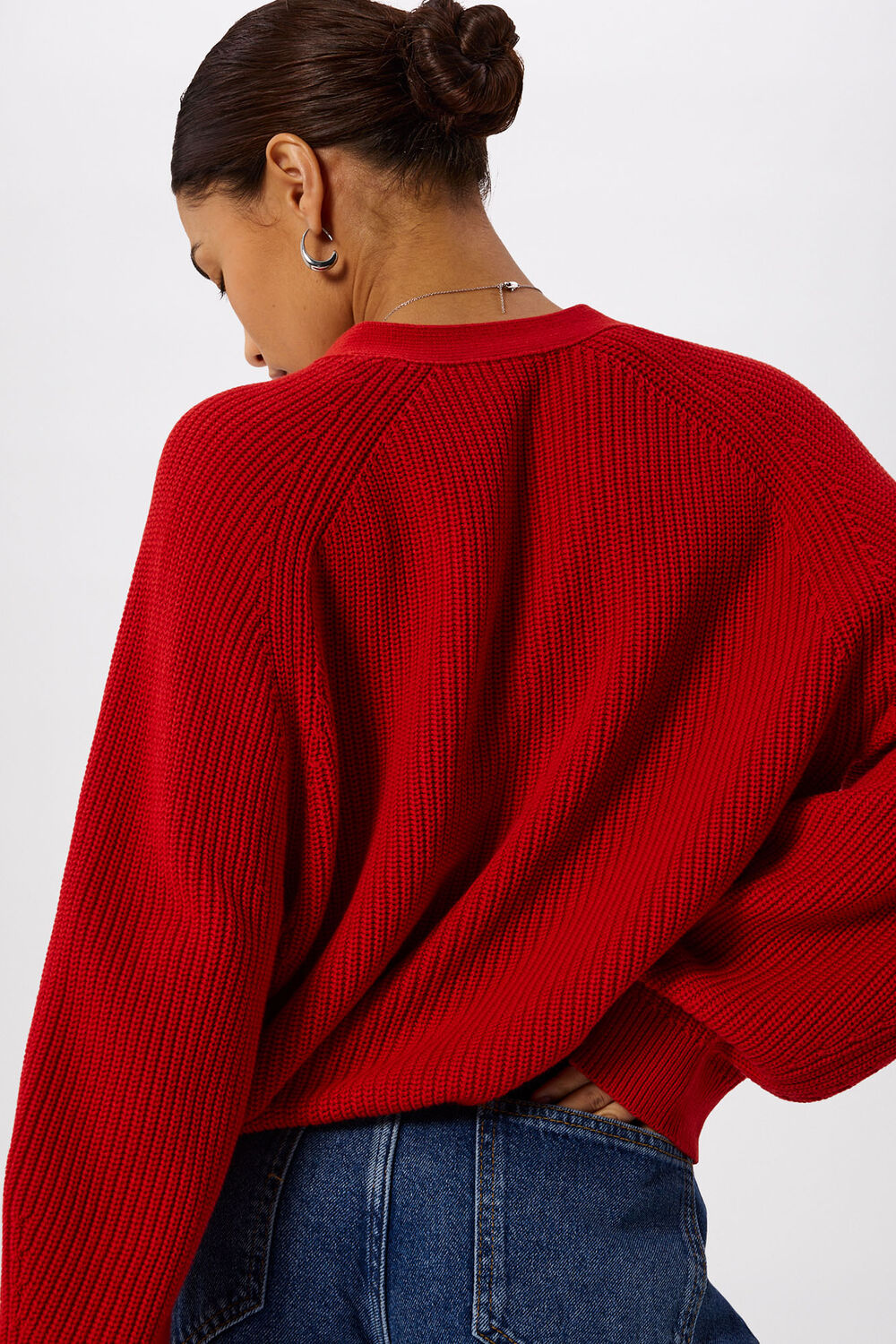 Red Petite V Neck Cotton Cardigan