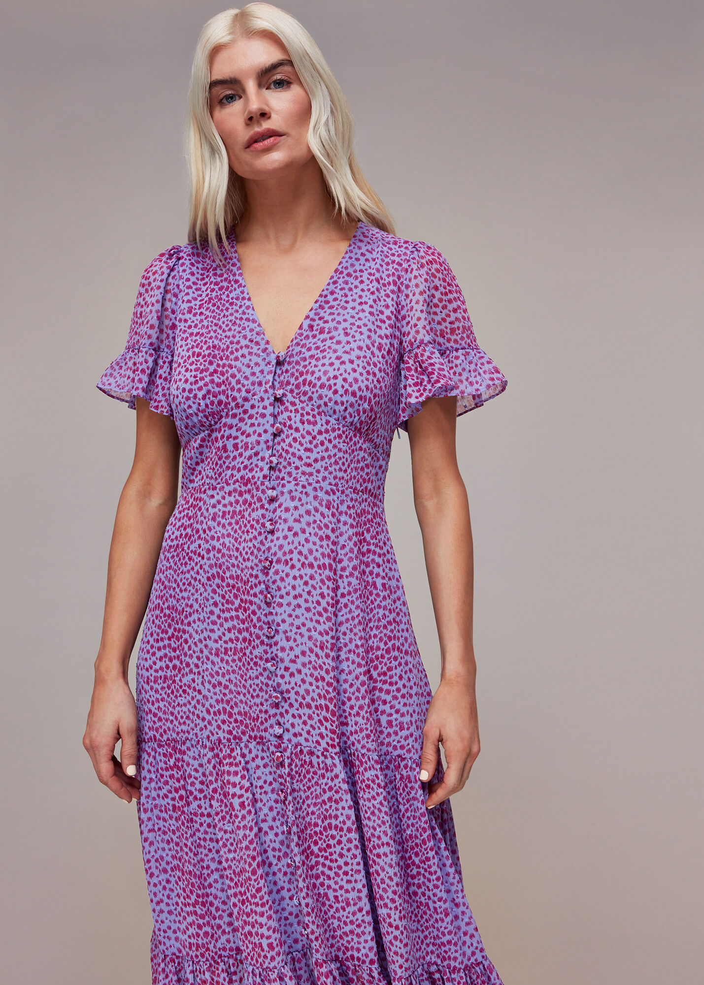 Purple/Multi Sketched Cheetah Dobby Dress | WHISTLES | Whistles US |