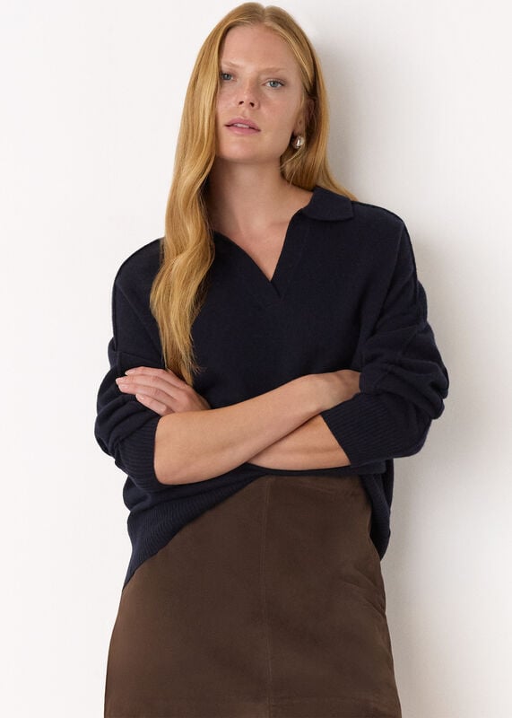 Navy Wool Collar Neck Knit