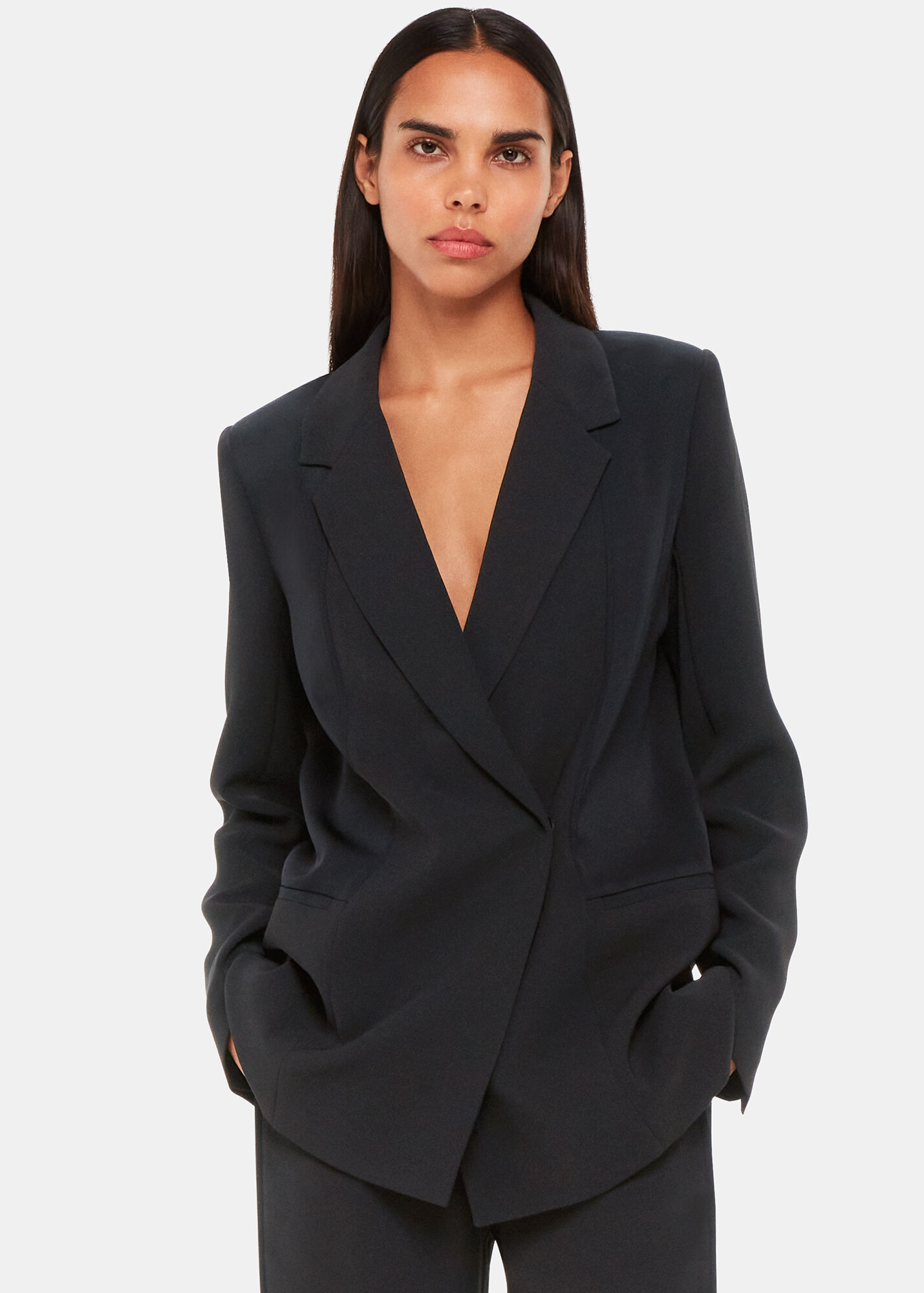 Black Tailored Blazer with Button Front | Whistles | Whistles UK