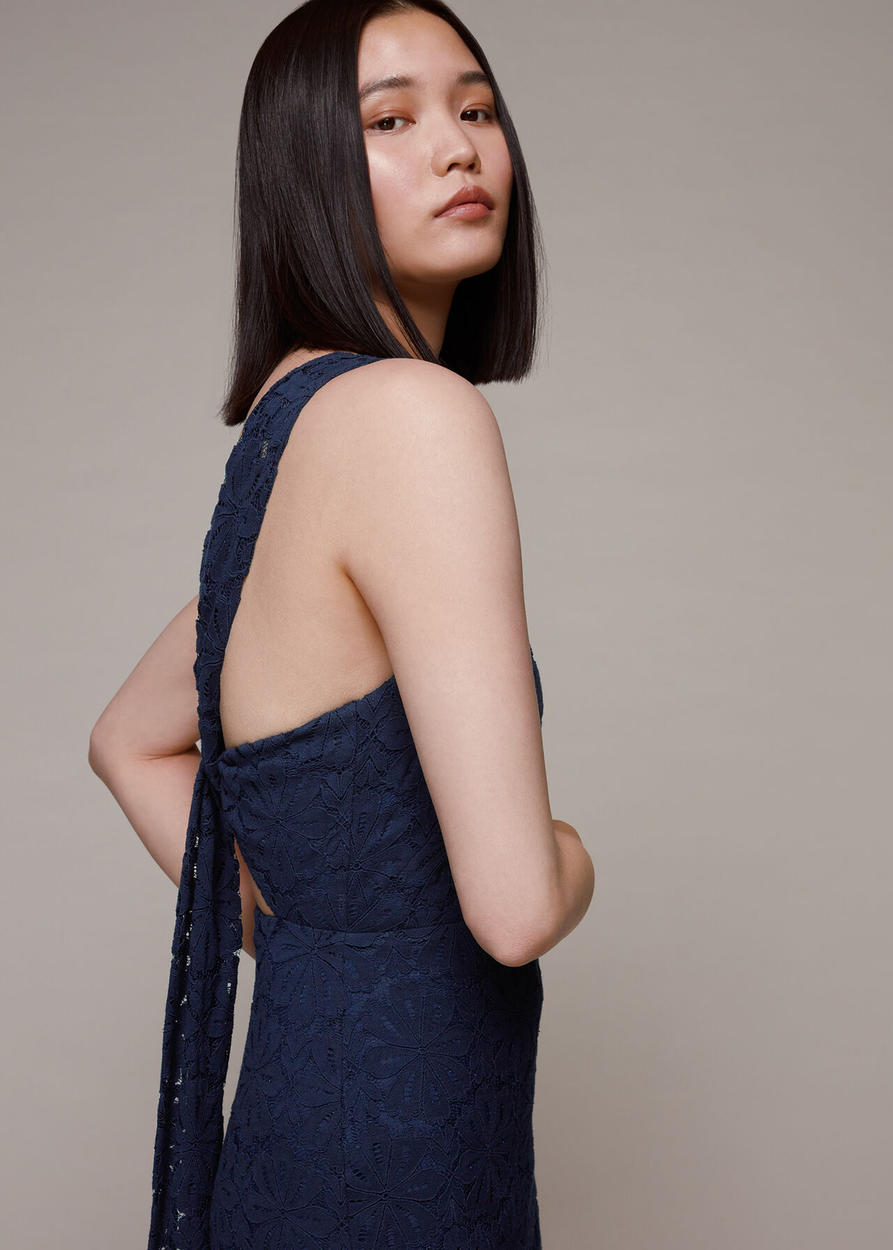Navy Lace Tie Back Maxi Dress | WHISTLES