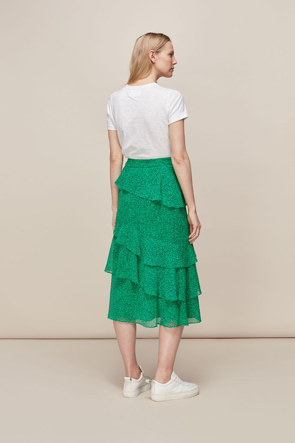 Sketched Floral Tiered Skirt Green/Multi