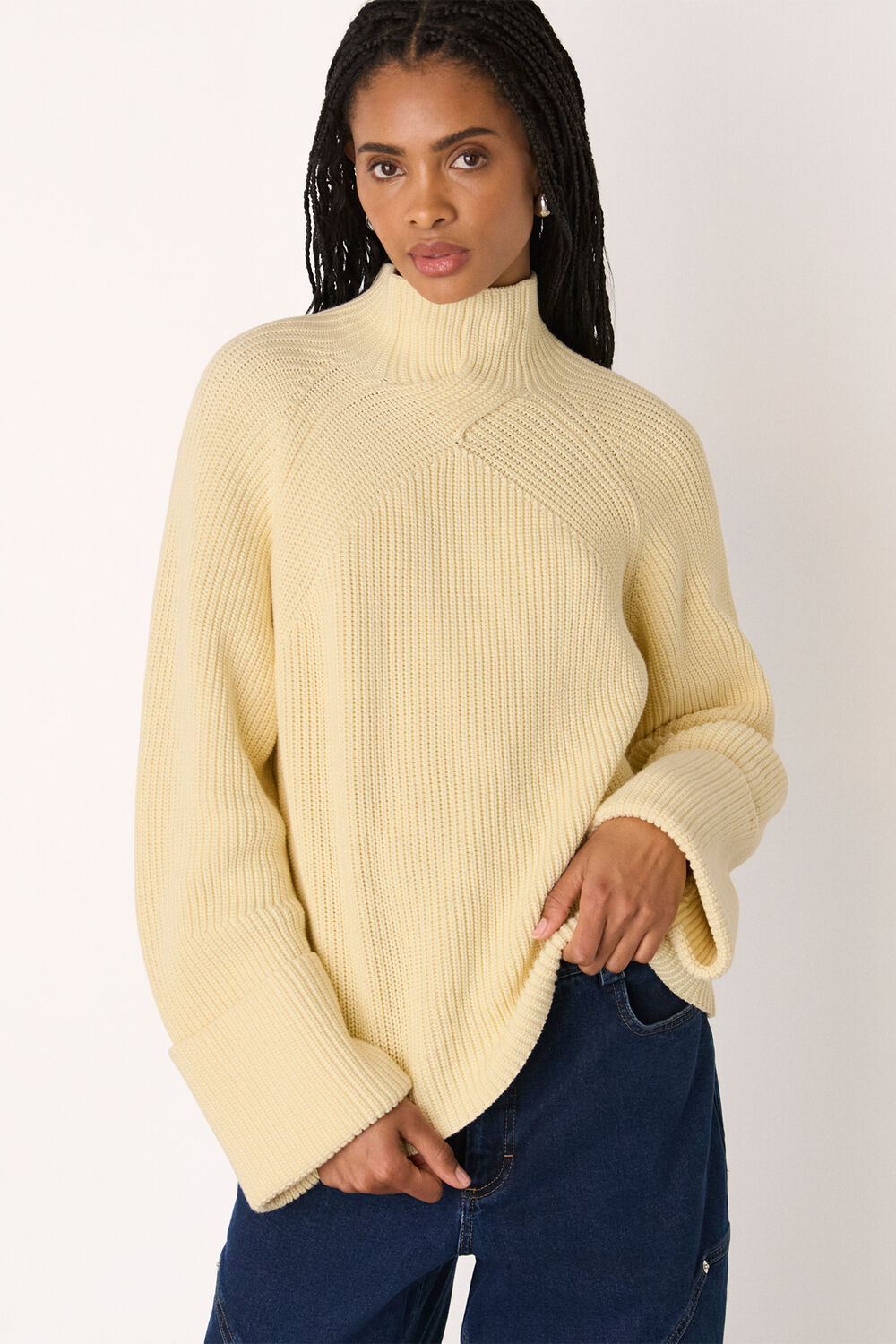 Cream Rib Cable High Neck Jumper