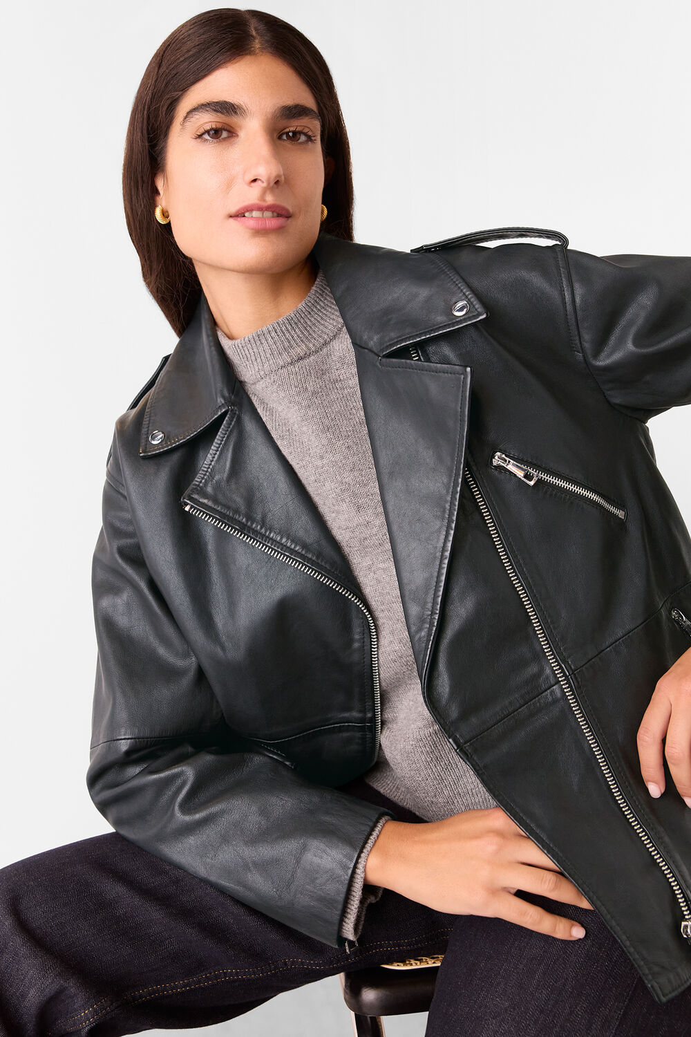 Black Freja Leather Biker Jacket