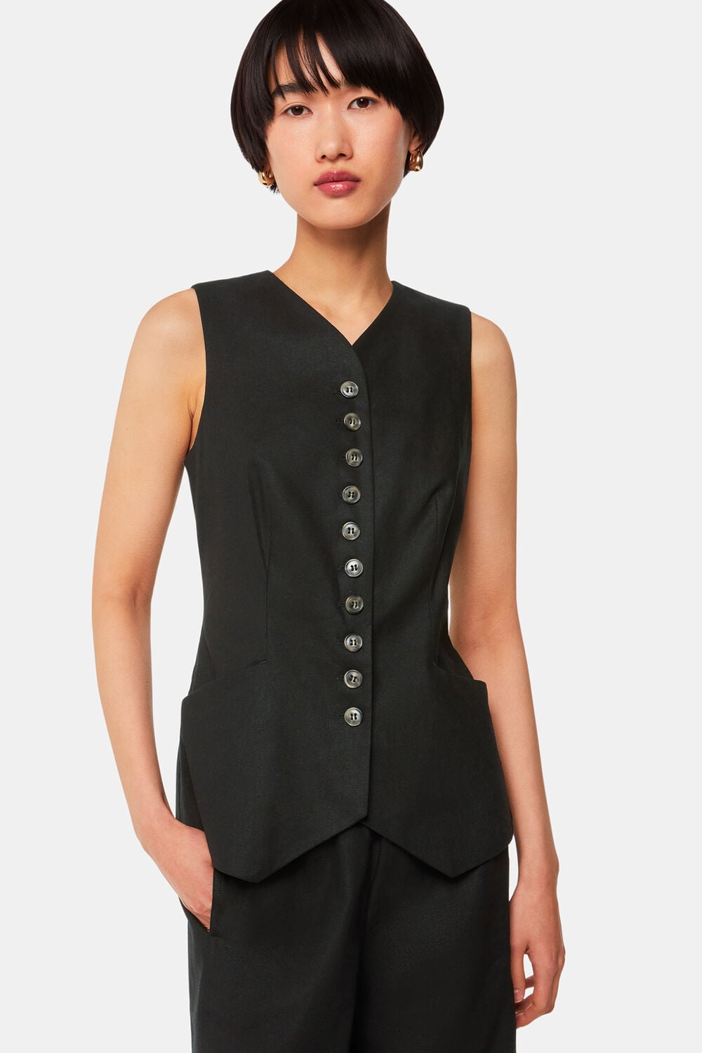 Black Lindsey Linen Blend Waistcoat