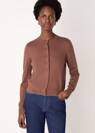 Fine Gauge Crew Neck Cardigan