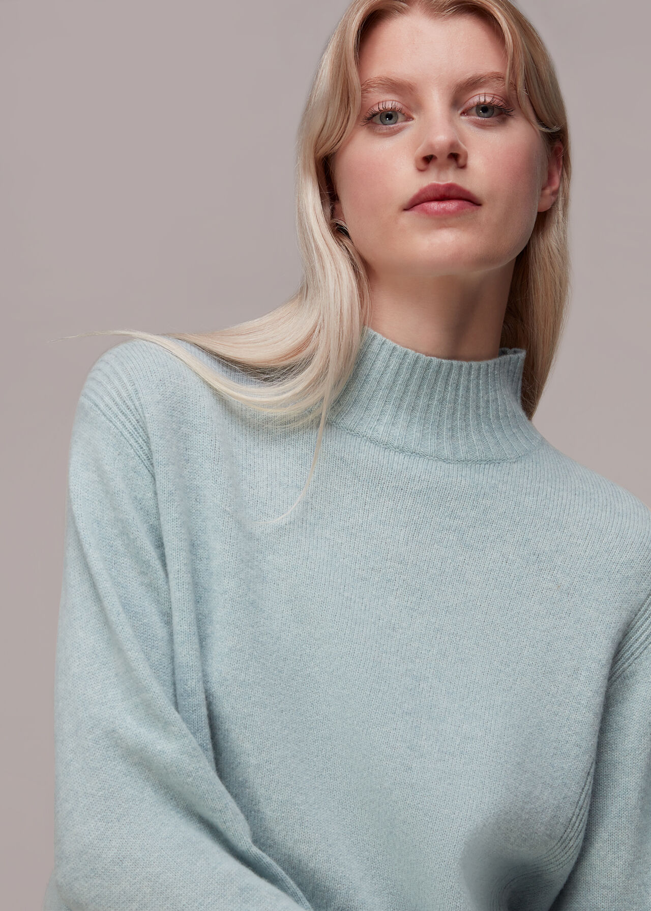 Pale Blue Ferne Wool Funnel Neck Jumper | WHISTLES