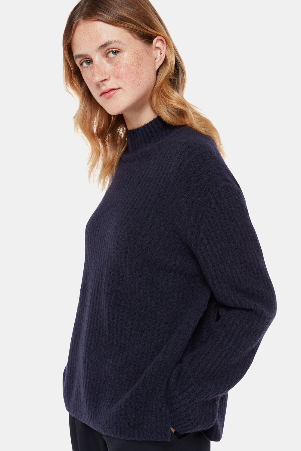 Wool Mix Rib Funnel Neck