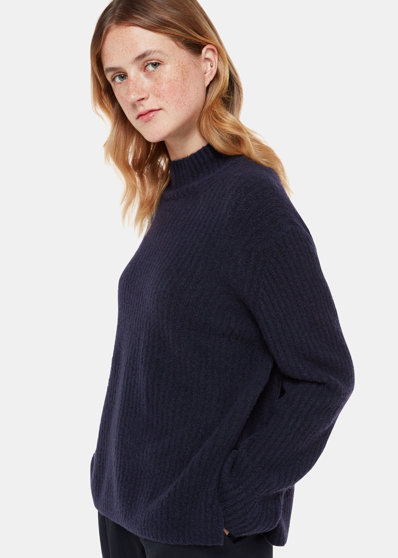 Wool Mix Rib Funnel Neck