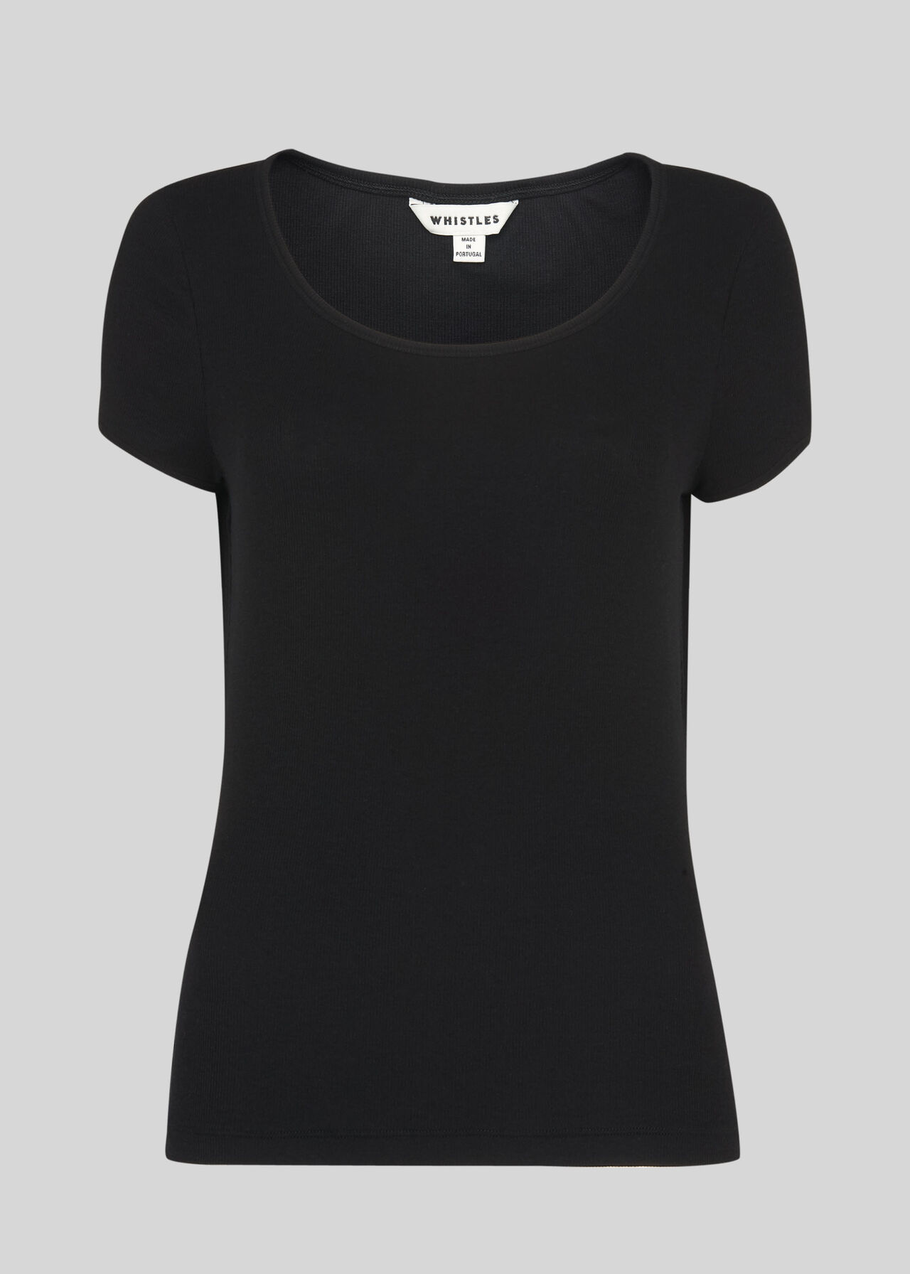 Fine Rib Scoop Neck Tshirt Black