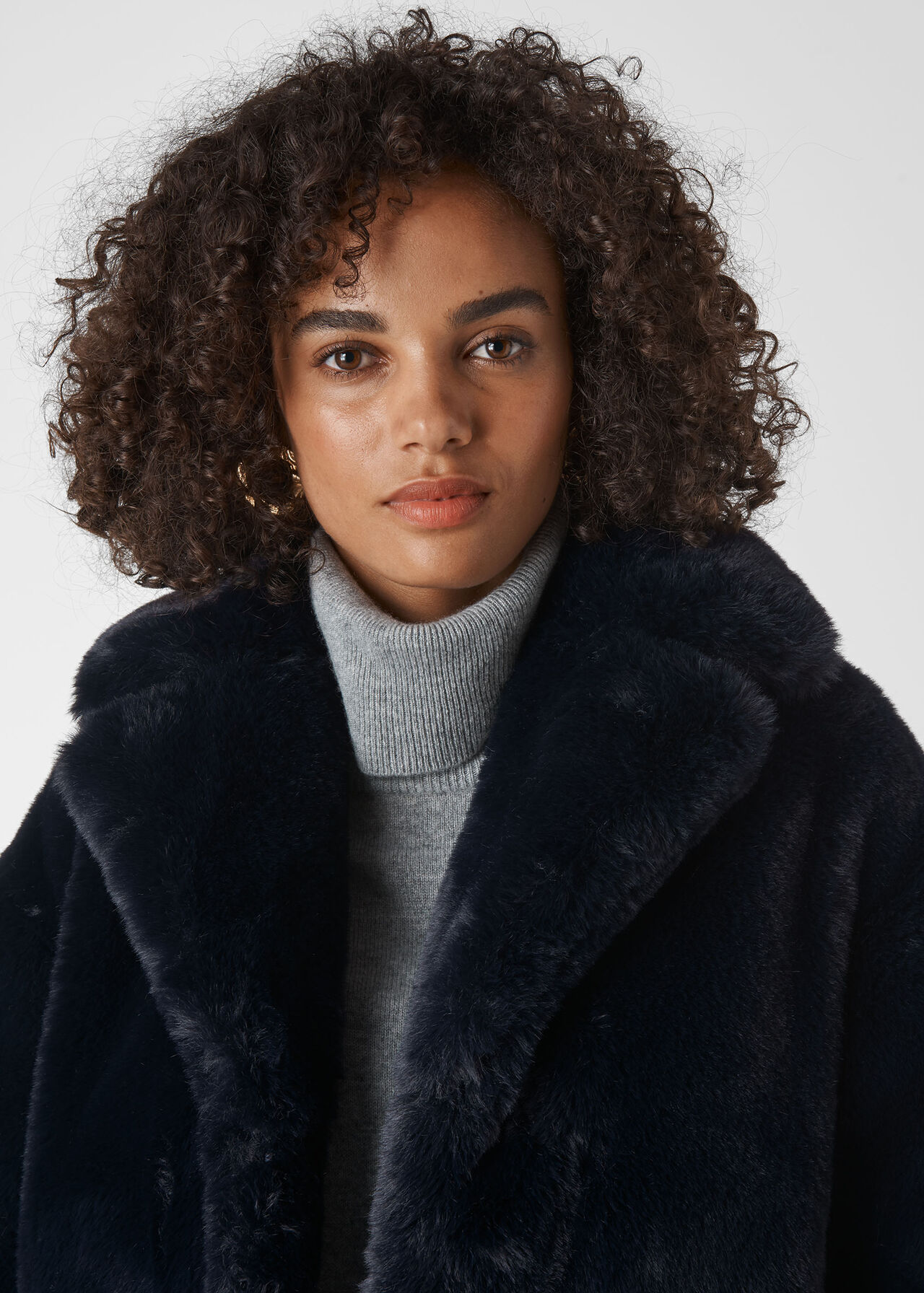 Navy Frankie Faux Fur Coat | WHISTLES | Whistles UK